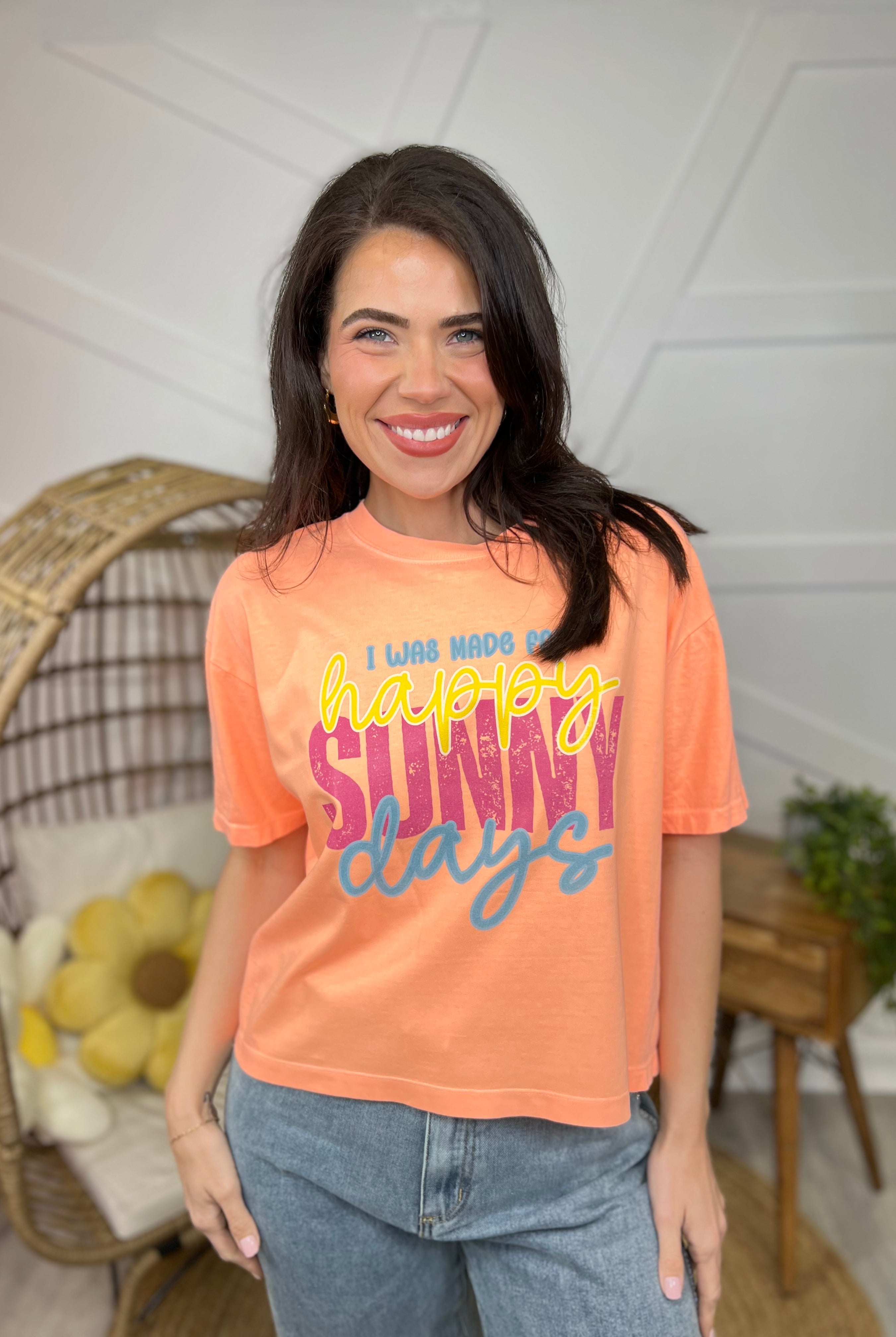 I'm Made For Sunny Happy Graphic Boxy Tee-130 Graphic Tees-Heathered Boho-Heathered Boho Boutique, Women's Fashion and Accessories in Palmetto, FL