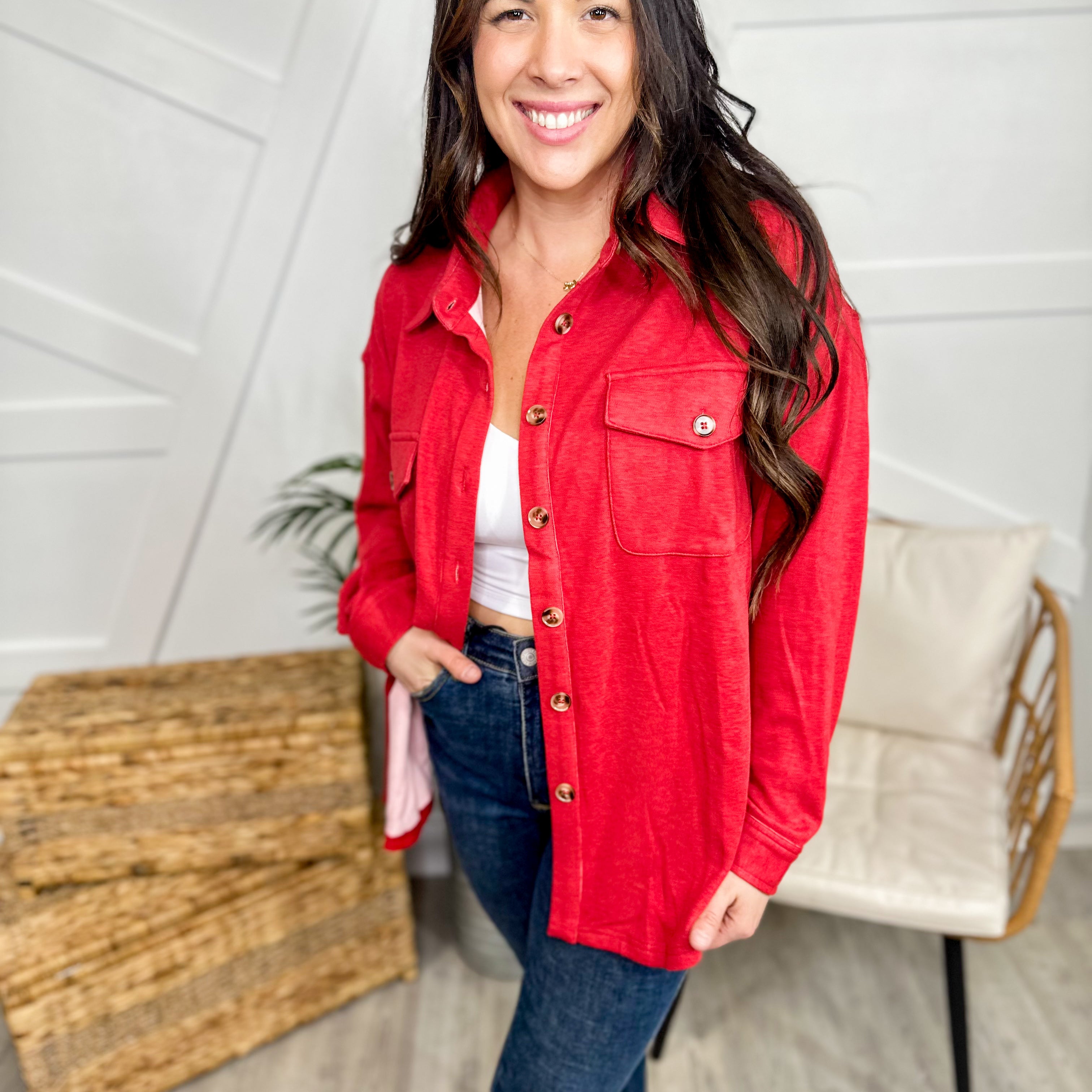 Restock: Good Feeling Shacket-200 Jackets/Shackets-White Birch-Heathered Boho Boutique, Women's Fashion and Accessories in Palmetto, FL