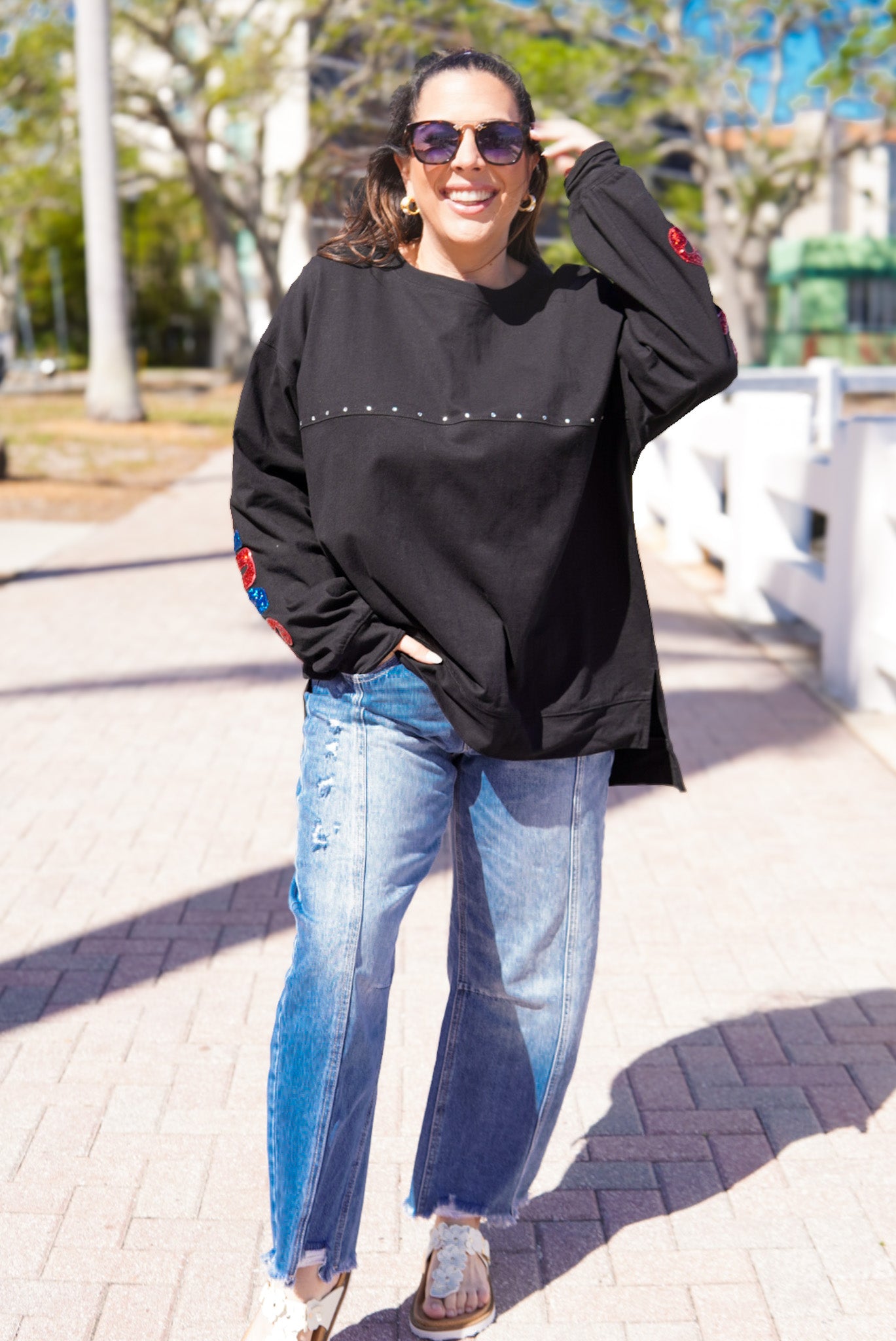 Red White and Boho Spirit Jersey Long Sleeve-120 Long Sleeve Tops-Fantastic Fawn-Heathered Boho Boutique, Women's Fashion and Accessories in Palmetto, FL