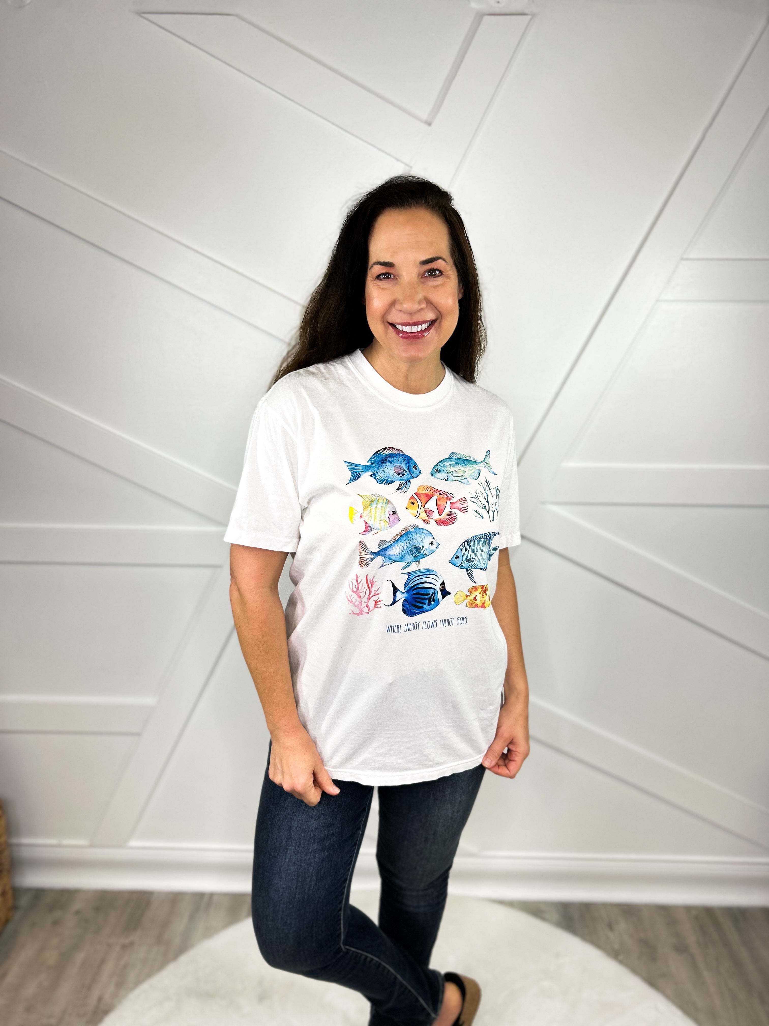Energy Fish Graphic Tee-130 Graphic Tees-Heathered Boho-Heathered Boho Boutique, Women's Fashion and Accessories in Palmetto, FL