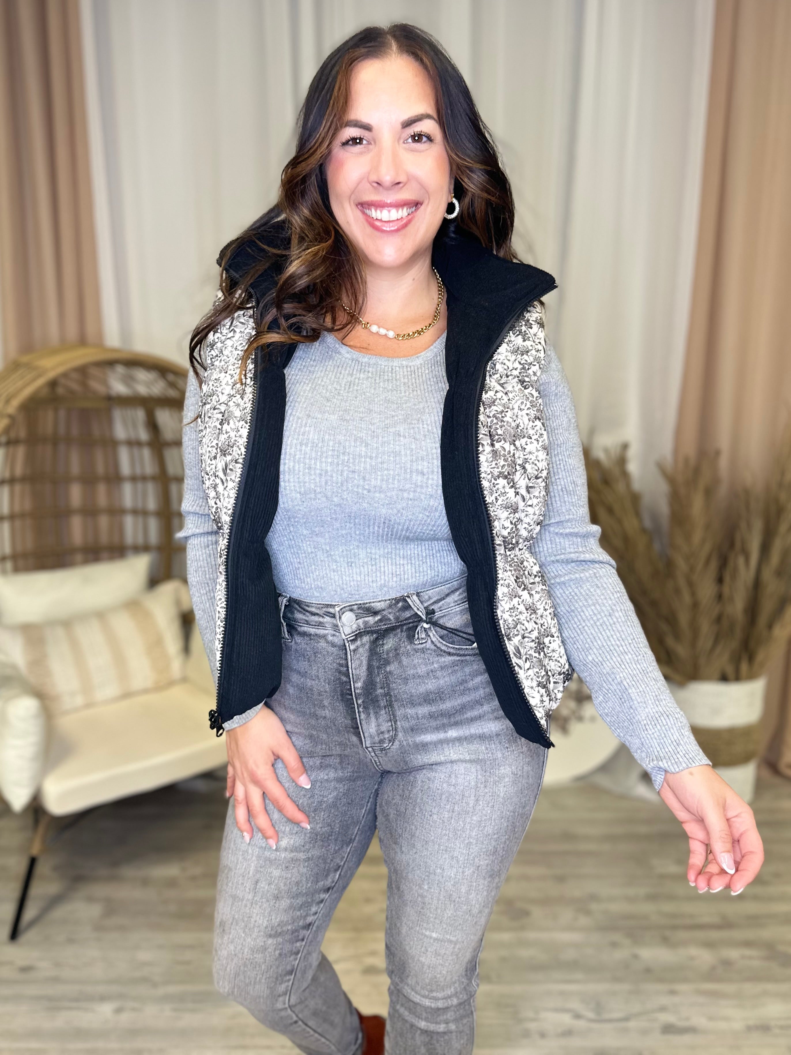 Very Demure Reversible Vest-200 Jackets/Shackets-Southern Grace-Heathered Boho Boutique, Women's Fashion and Accessories in Palmetto, FL