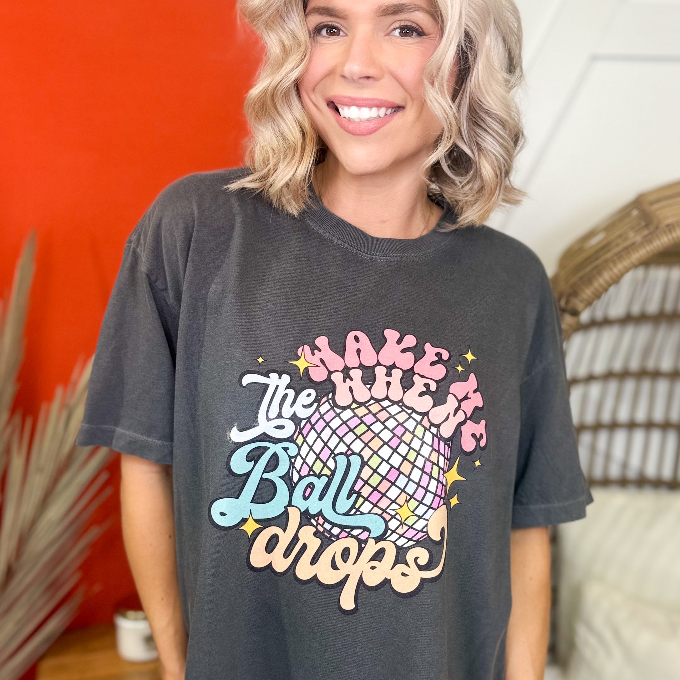 Wake Me When The Ball Drops Graphic Boxy Tee-130 Graphic Tees-Heathered Boho-Heathered Boho Boutique, Women's Fashion and Accessories in Palmetto, FL