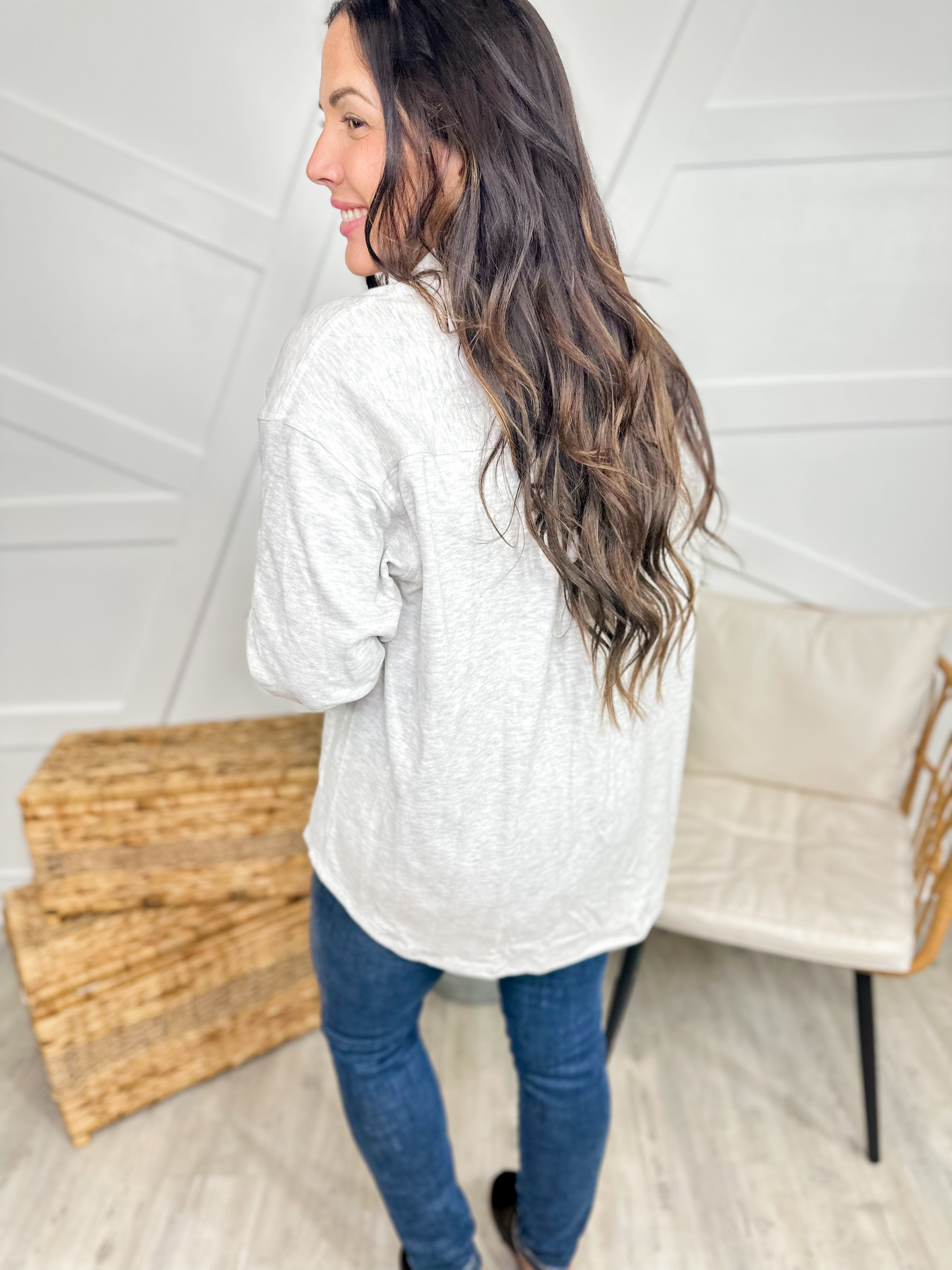 Restock: Good Feeling Shacket-200 Jackets/Shackets-White Birch-Heathered Boho Boutique, Women's Fashion and Accessories in Palmetto, FL