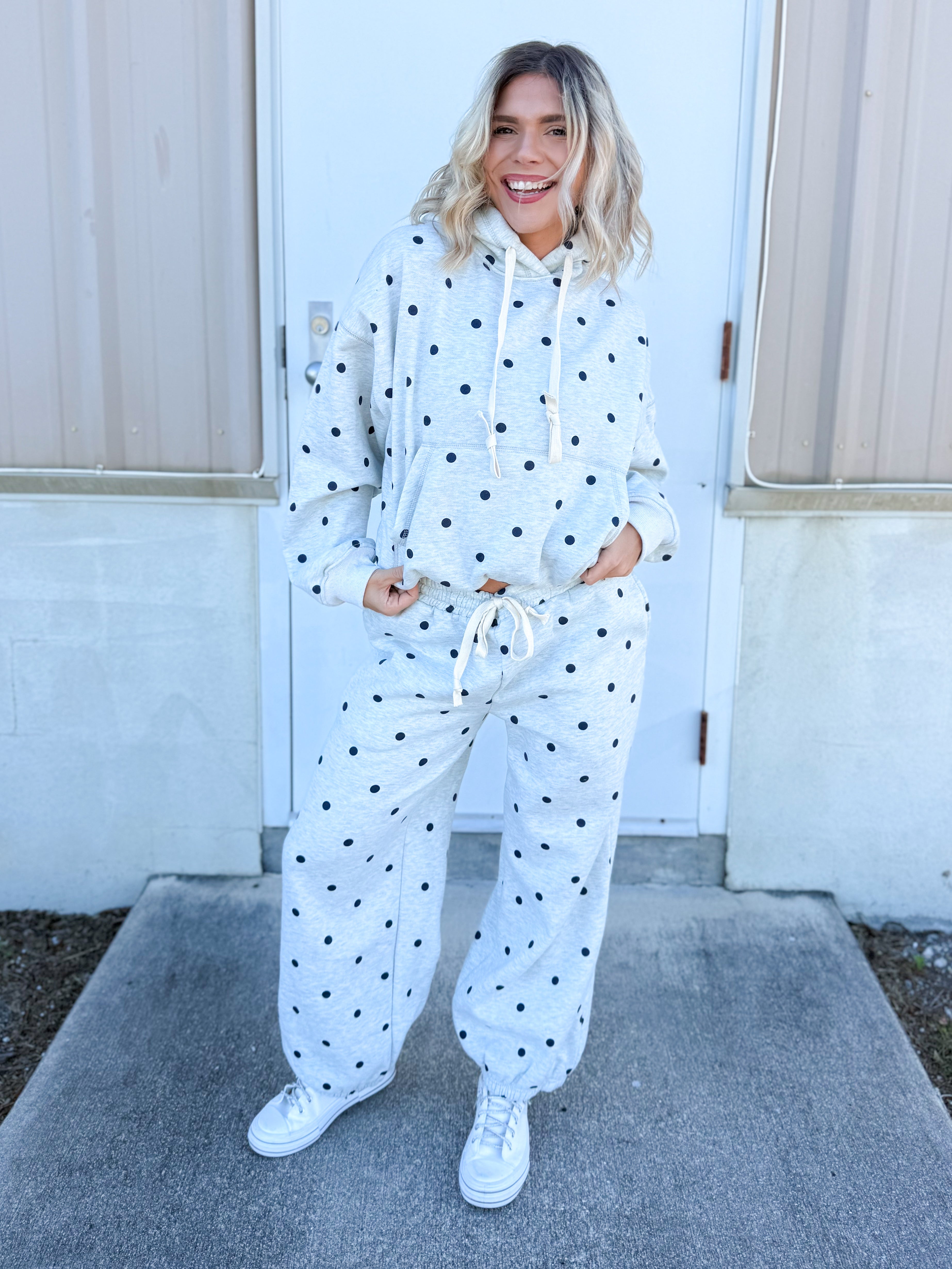 Dotted Hoodie-210 HOODIES-Veveret-Heathered Boho Boutique, Women's Fashion and Accessories in Palmetto, FL