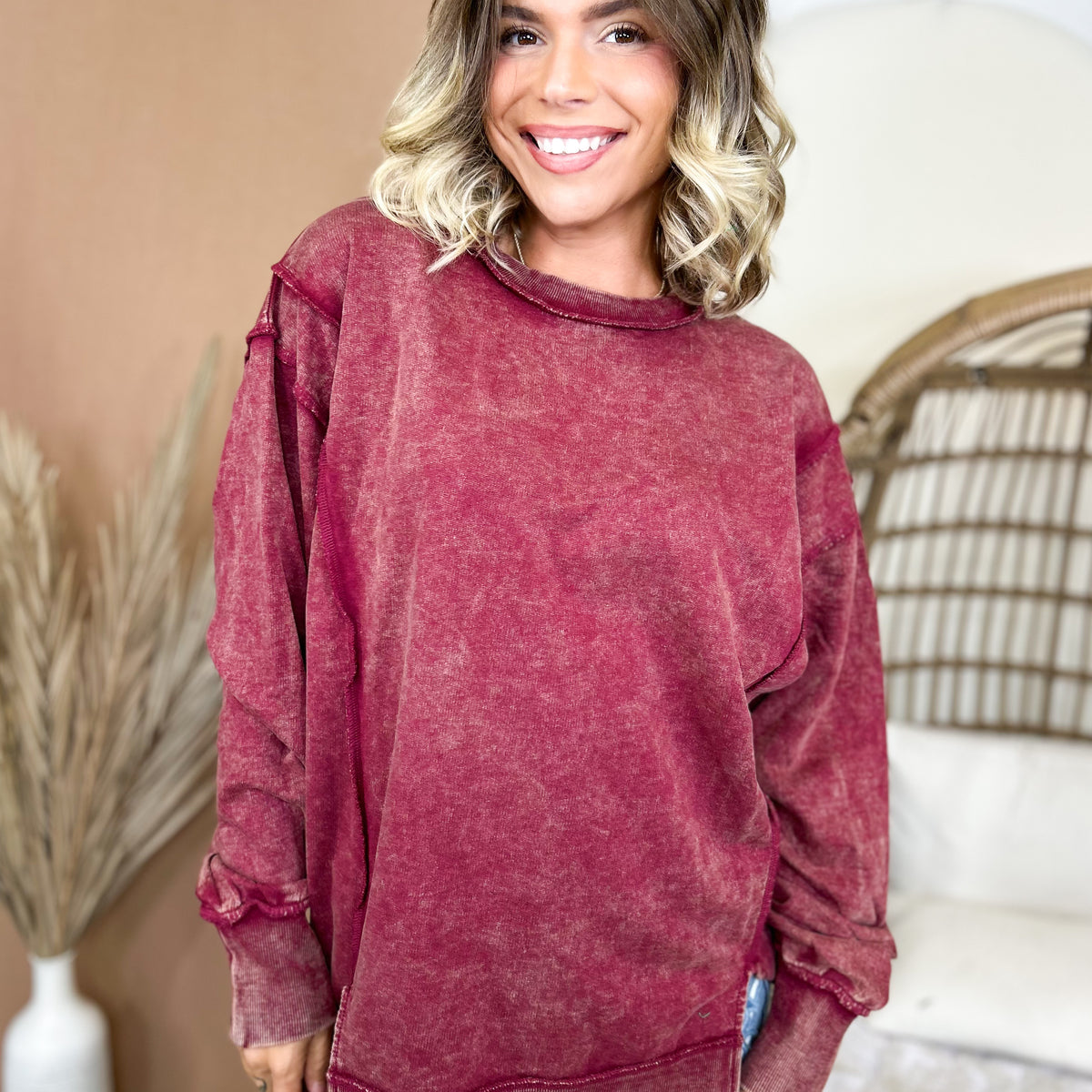 Cozy Shores Pullover-120 LONG SLEEVE TOPS-ZENANA-Heathered Boho Boutique, Women's Fashion and Accessories in Palmetto, FL