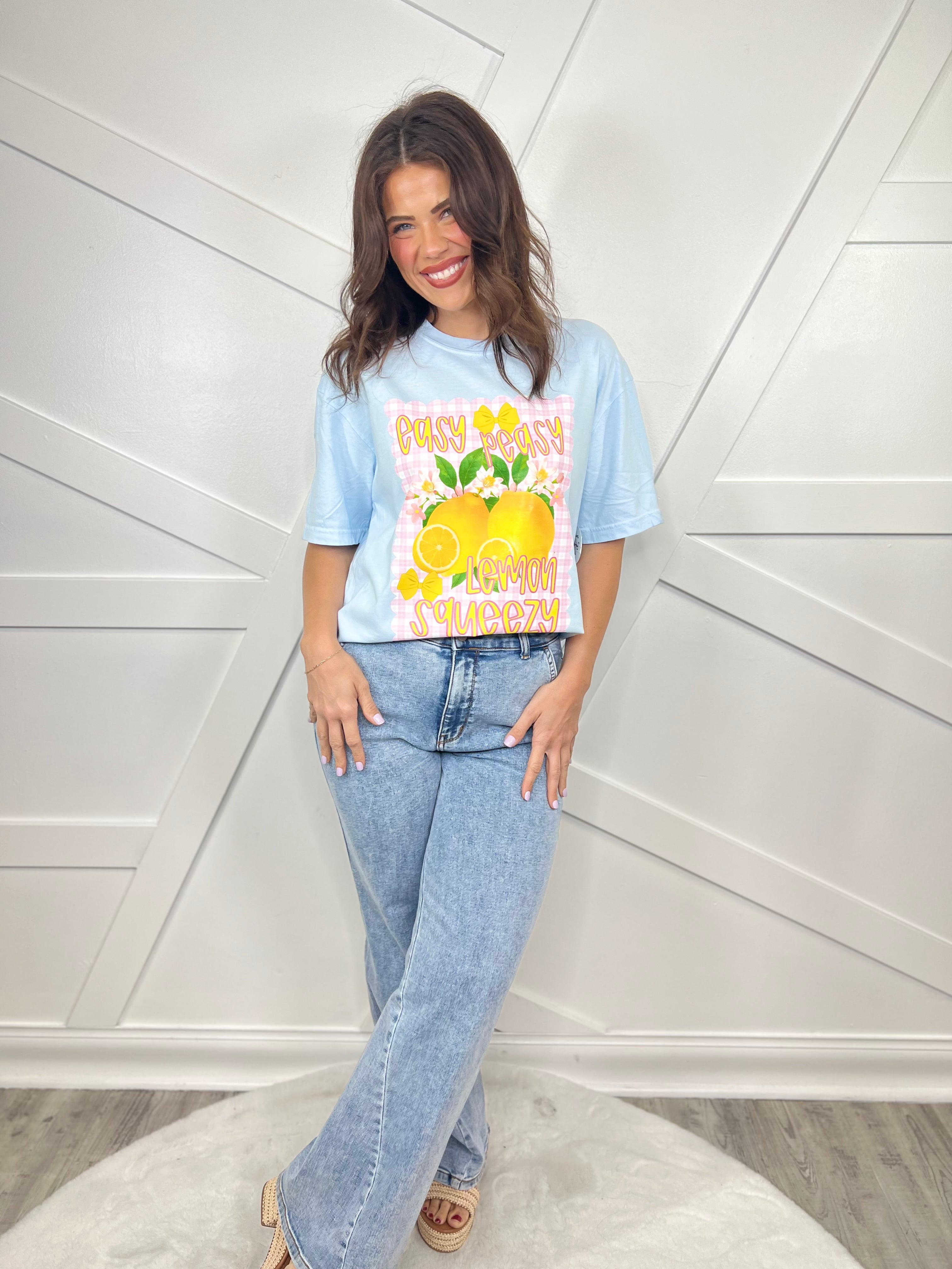 Easy Peasy Lemon Squeezy Graphic Tee-130 Graphic Tees-Heathered Boho-Heathered Boho Boutique, Women's Fashion and Accessories in Palmetto, FL