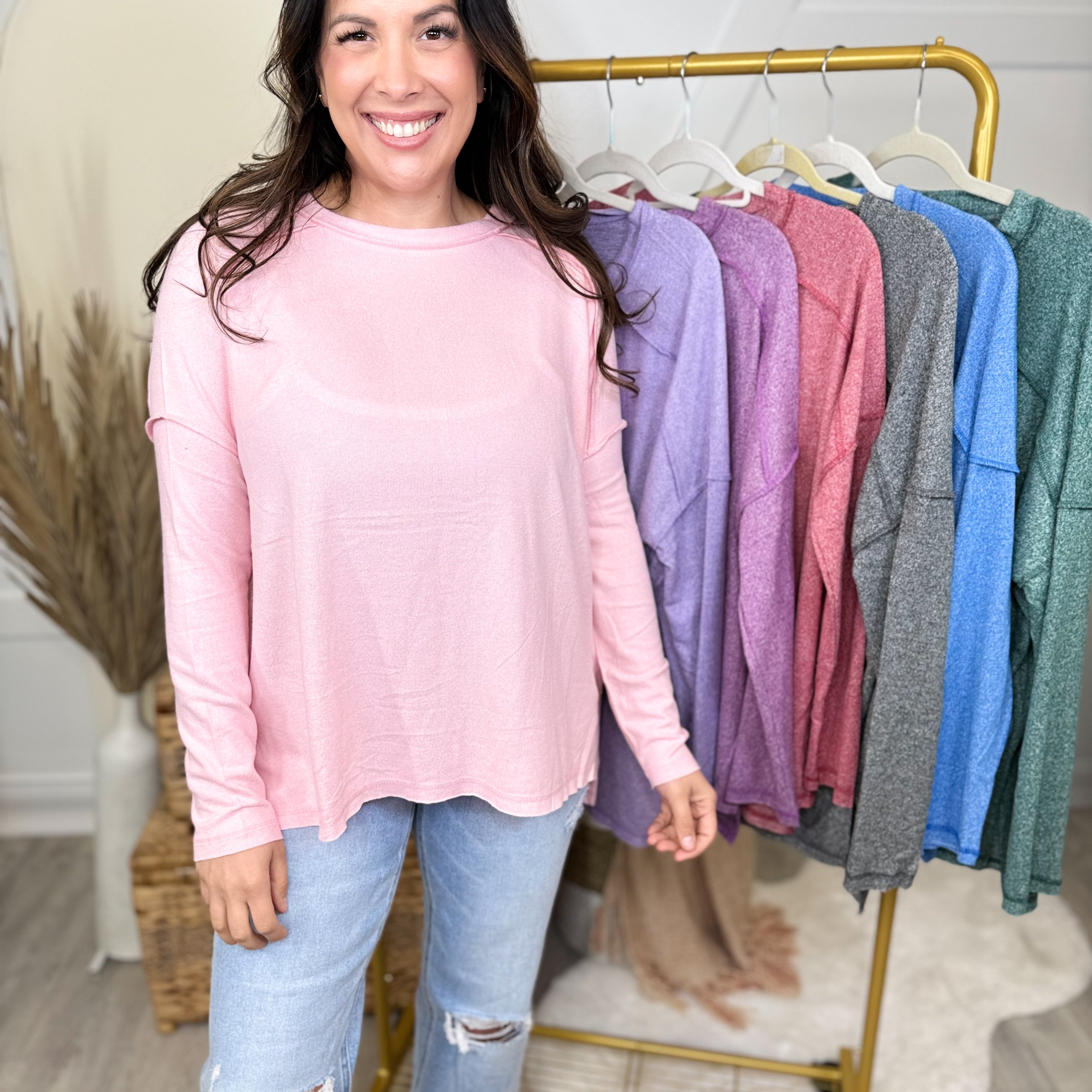 Chit Chat Top-120 LONG SLEEVE TOPS-ZENANA-Heathered Boho Boutique, Women's Fashion and Accessories in Palmetto, FL