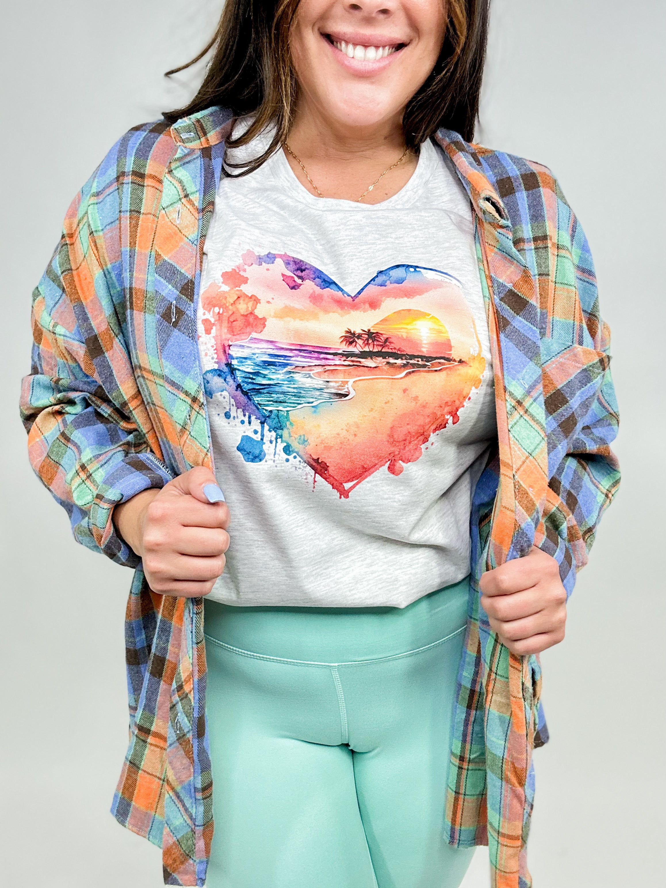 Beach Sunset in my Heart Graphic Tee-130 Graphic Tees-Heathered Boho-Heathered Boho Boutique, Women's Fashion and Accessories in Palmetto, FL