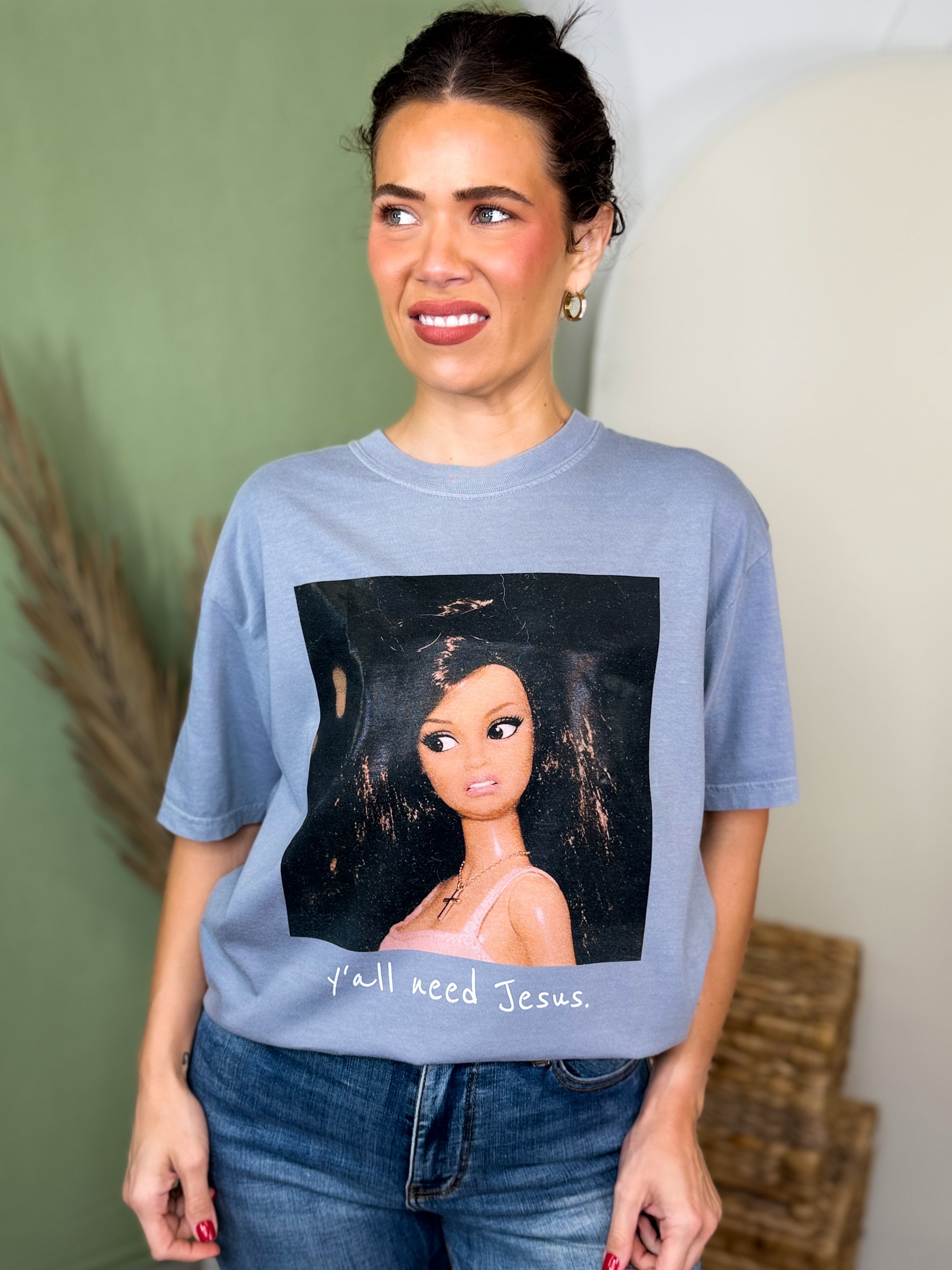 Y'all Need Jesus Graphic Tee-130 GRAPHIC TEE-Heathered Boho-Heathered Boho Boutique, Women's Fashion and Accessories in Palmetto, FL