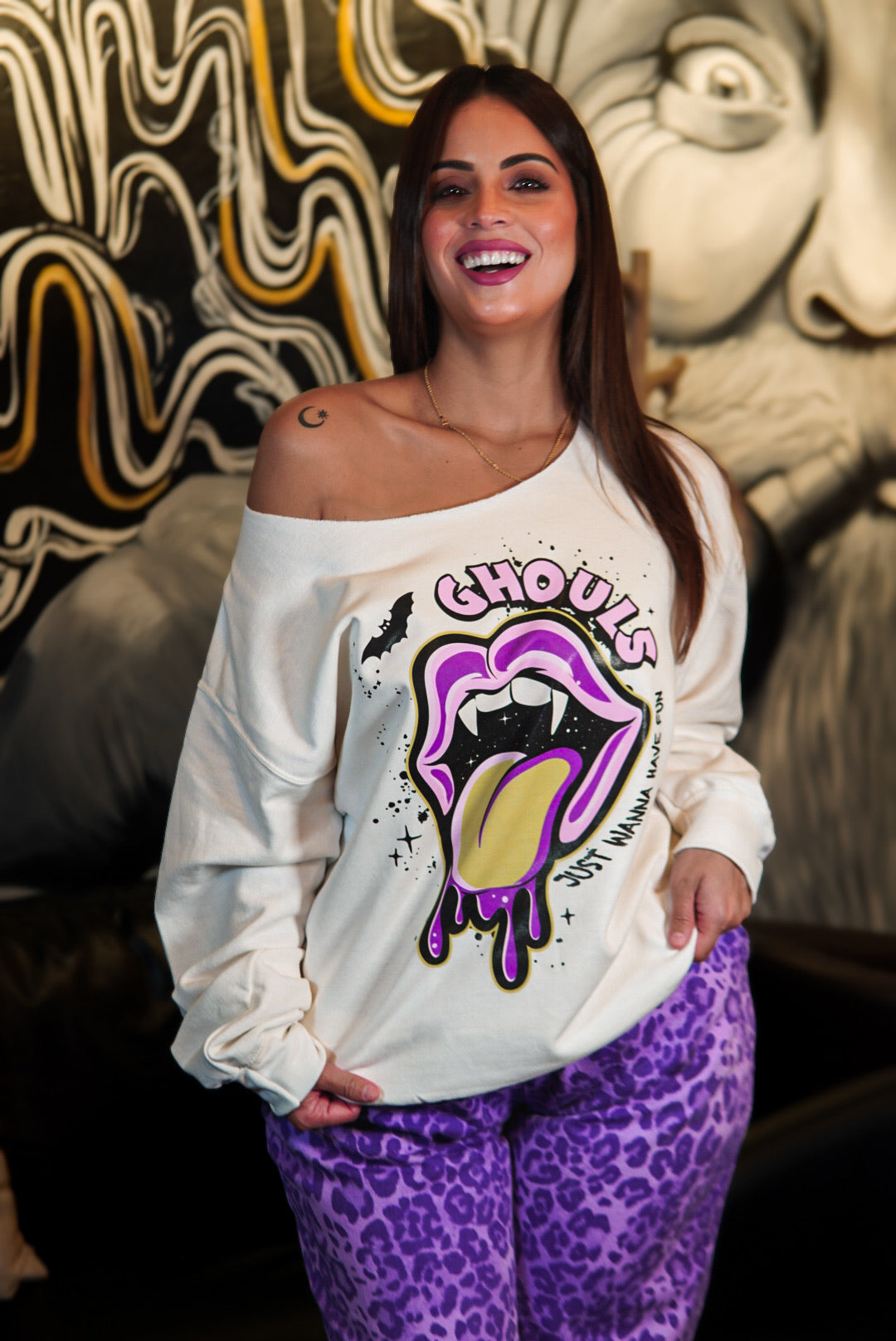 Custom Cut Ghouls Just Wanna Graphic Sweatshirt-130 Graphic Tees-Heathered Boho-Heathered Boho Boutique, Women's Fashion and Accessories in Palmetto, FL
