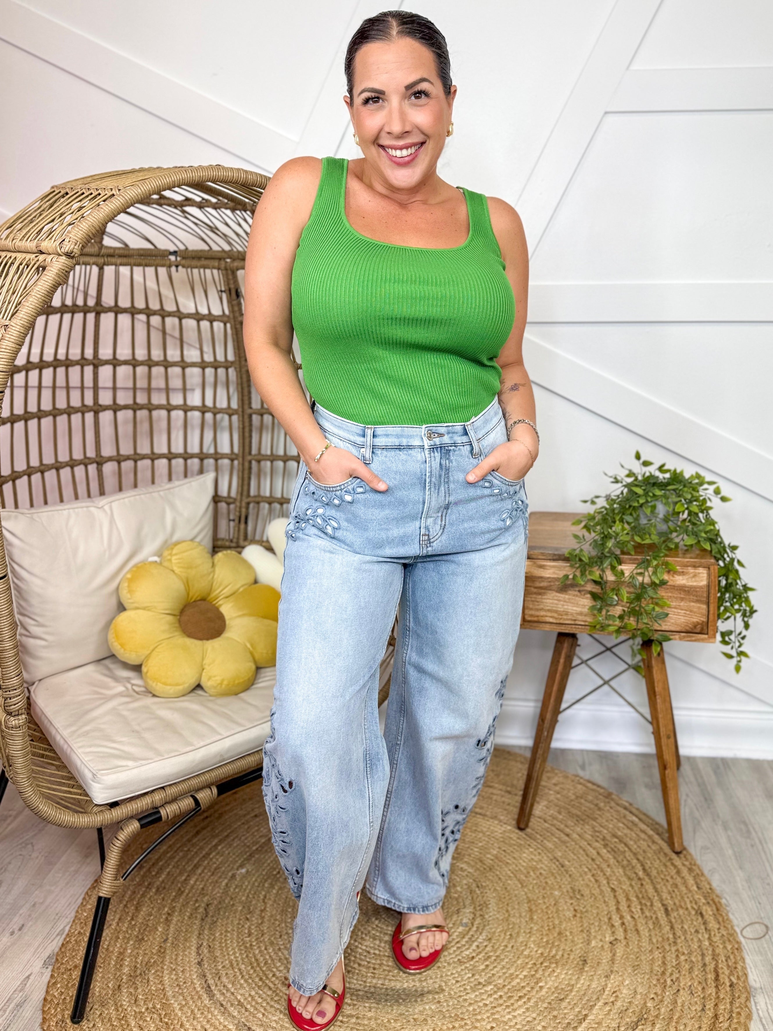 Bloom Detail Barrel Jeans By Saige-190 JEANS-SAIGE-Heathered Boho Boutique, Women's Fashion and Accessories in Palmetto, FL