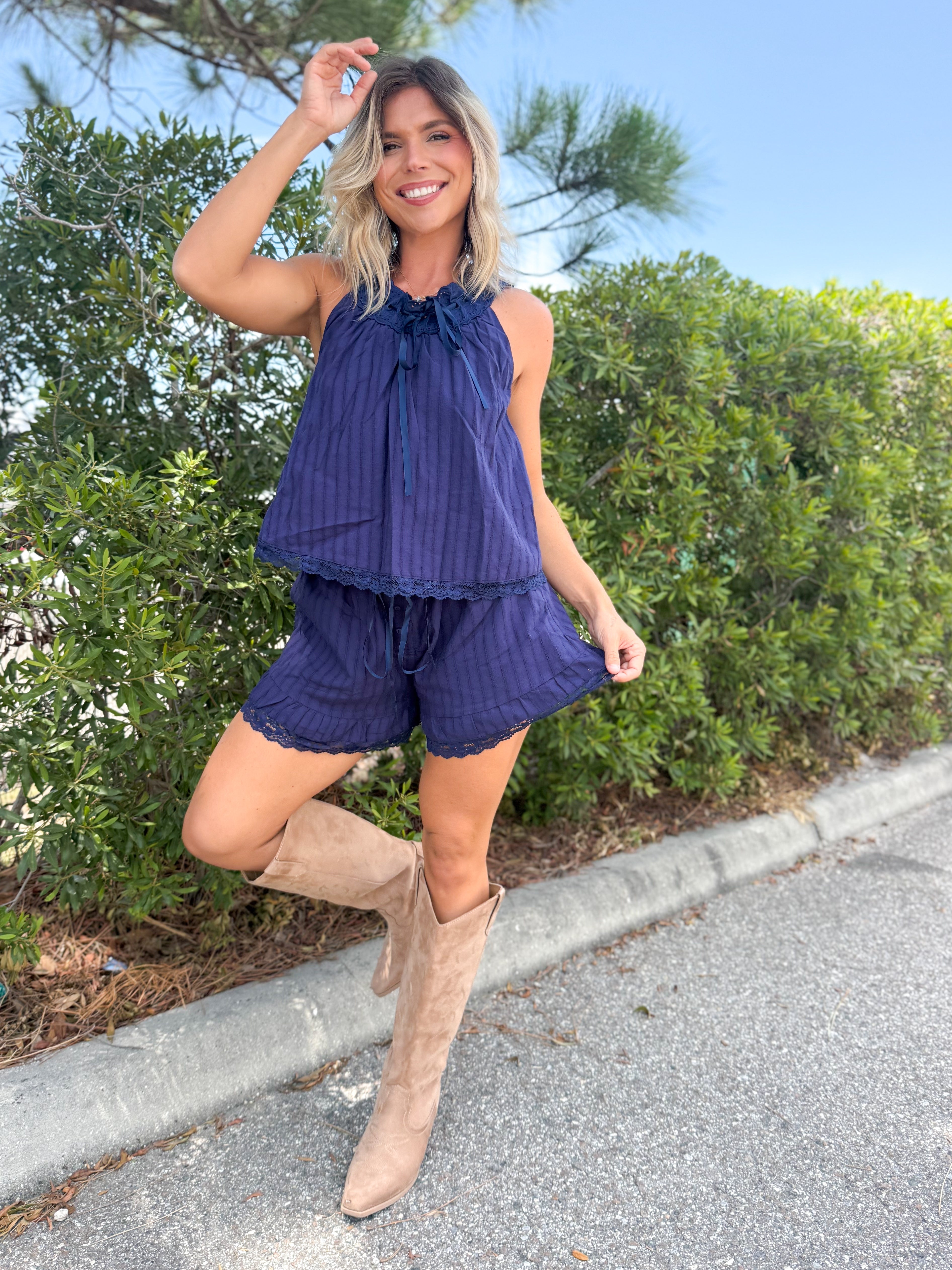 Sweet Escape Lace Trim Shorts-160 SHORTS-POLAGRAM-Heathered Boho Boutique, Women's Fashion and Accessories in Palmetto, FL