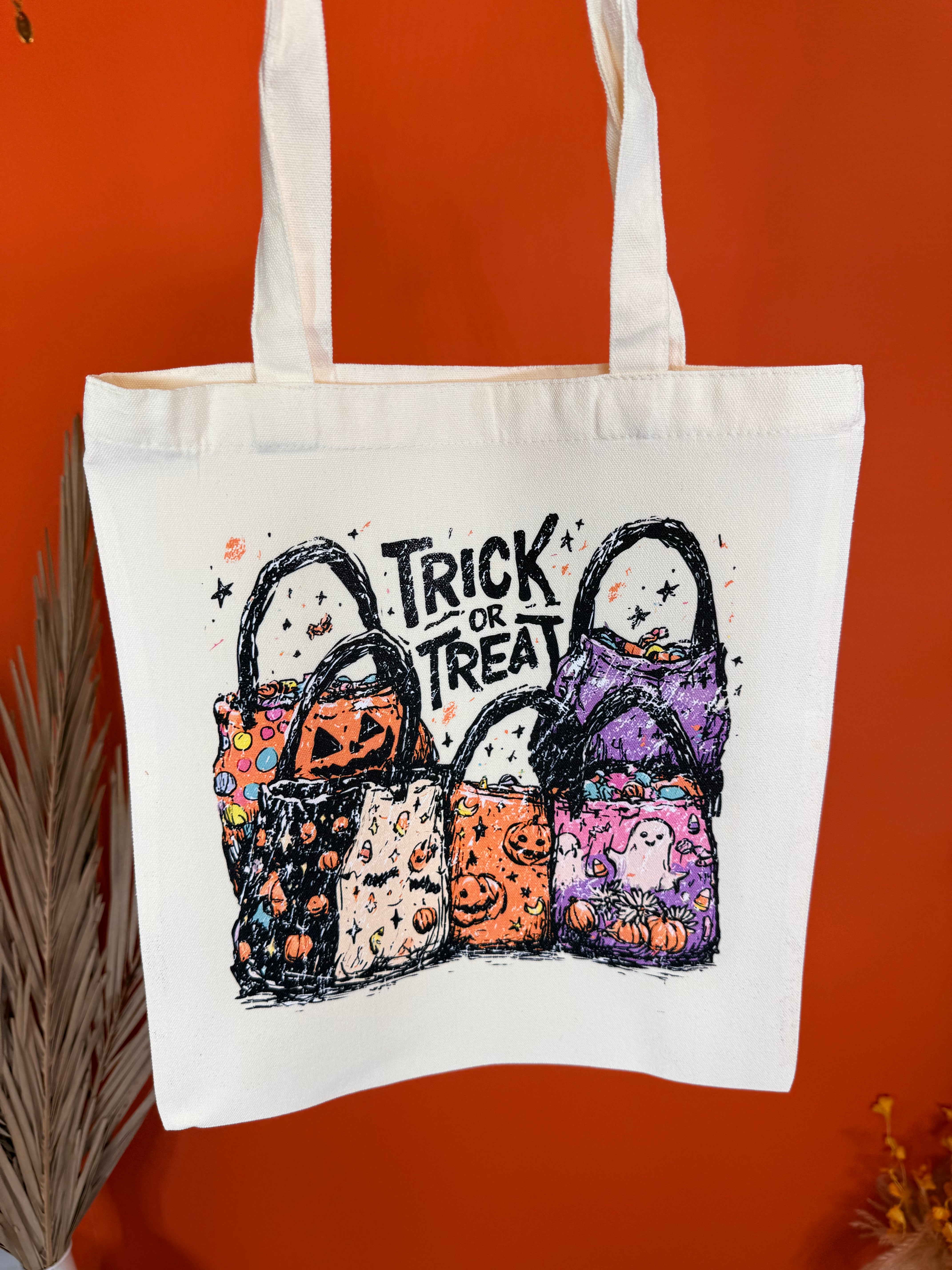 Fill The Bag Trick or Treat Graphic Tote-320 Bags-Heathered Boho-Heathered Boho Boutique, Women's Fashion and Accessories in Palmetto, FL