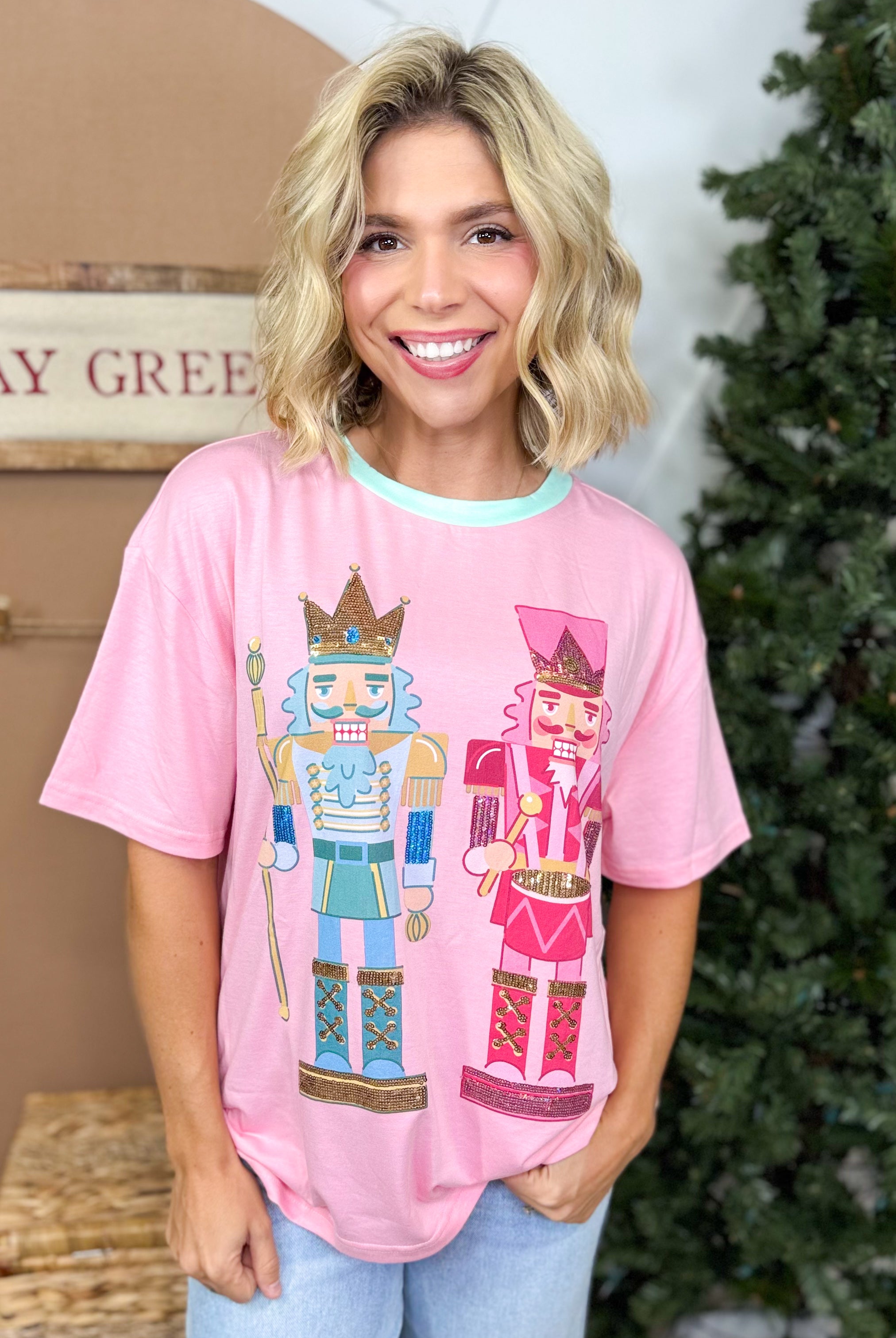 Nutcracker Vibes Sequin Embroidered Tee-130 Graphic Tees-JESS LEA-Heathered Boho Boutique, Women's Fashion and Accessories in Palmetto, FL