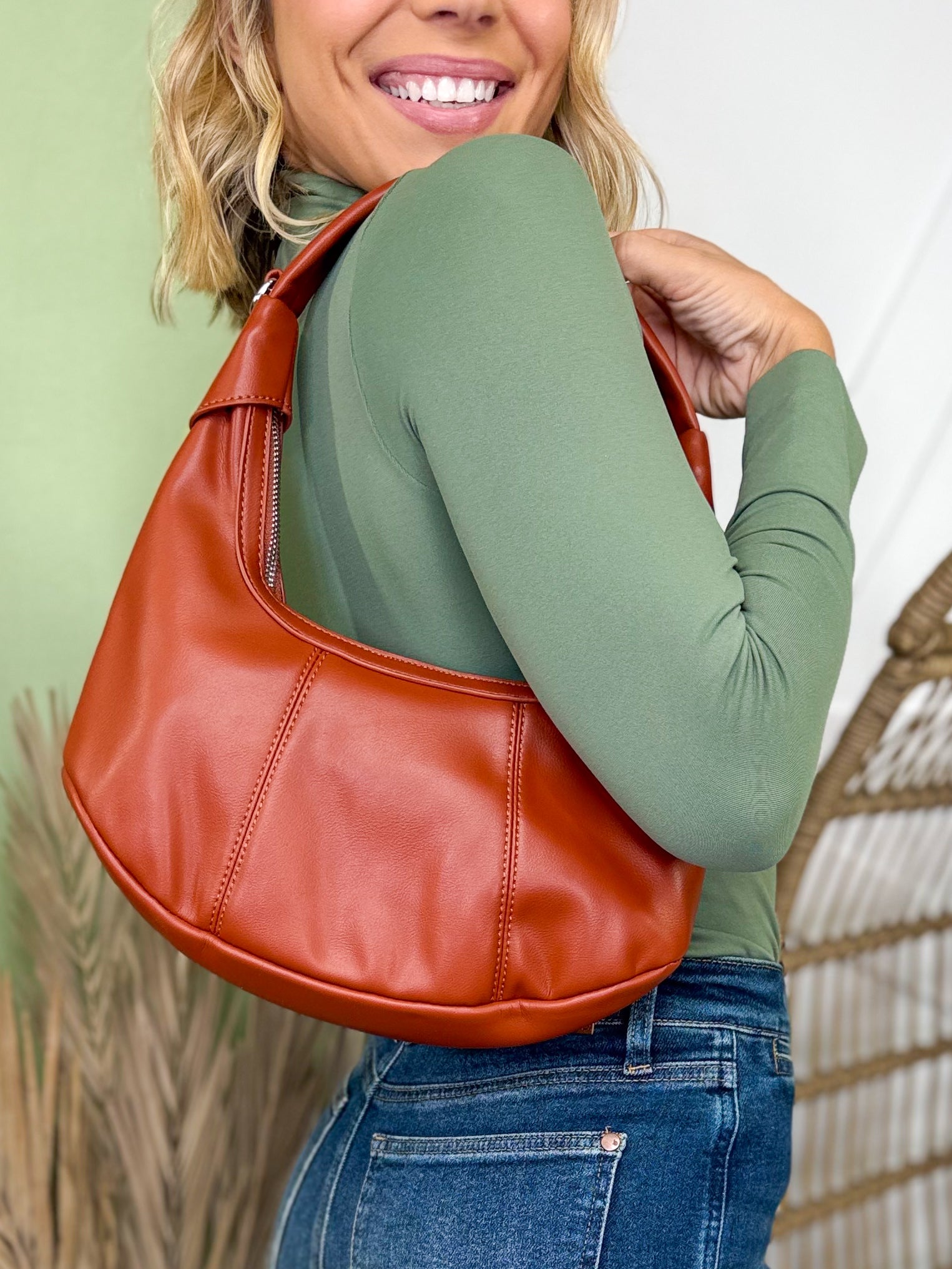 Faux Leather Round Multi Panel Hand Bag-320 Bags-Fame Accessories-Heathered Boho Boutique, Women's Fashion and Accessories in Palmetto, FL