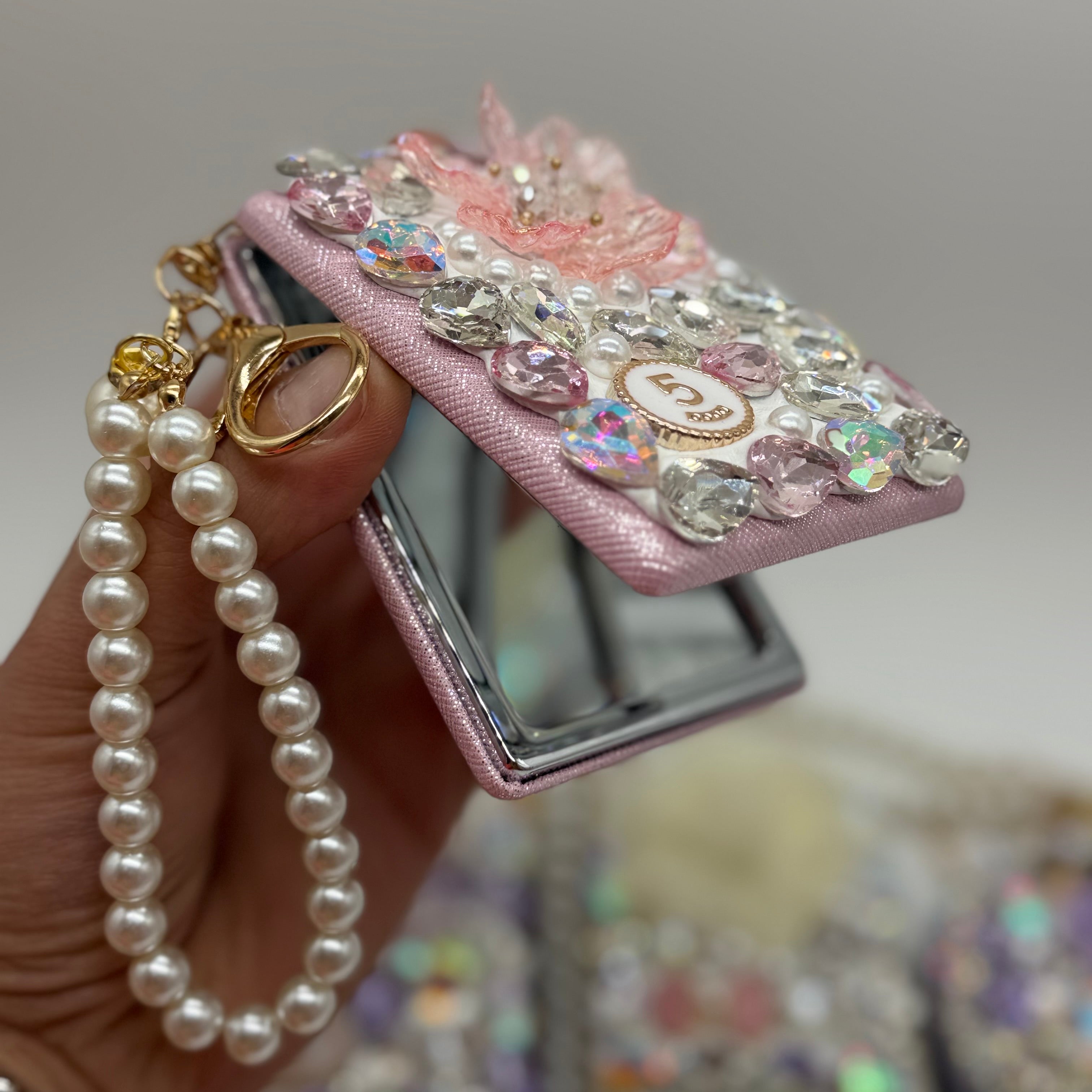 Crystal Bloom Mirror Purse Charm-Heathered Boho-Heathered Boho Boutique, Women's Fashion and Accessories in Palmetto, FL