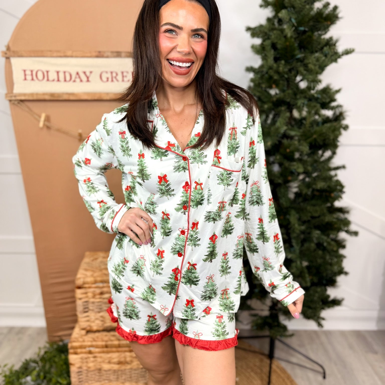 Under the Tree Ruffle Pajama Set-240 ACTIVEWEAR/SETS-JESS LEA-Heathered Boho Boutique, Women's Fashion and Accessories in Palmetto, FL