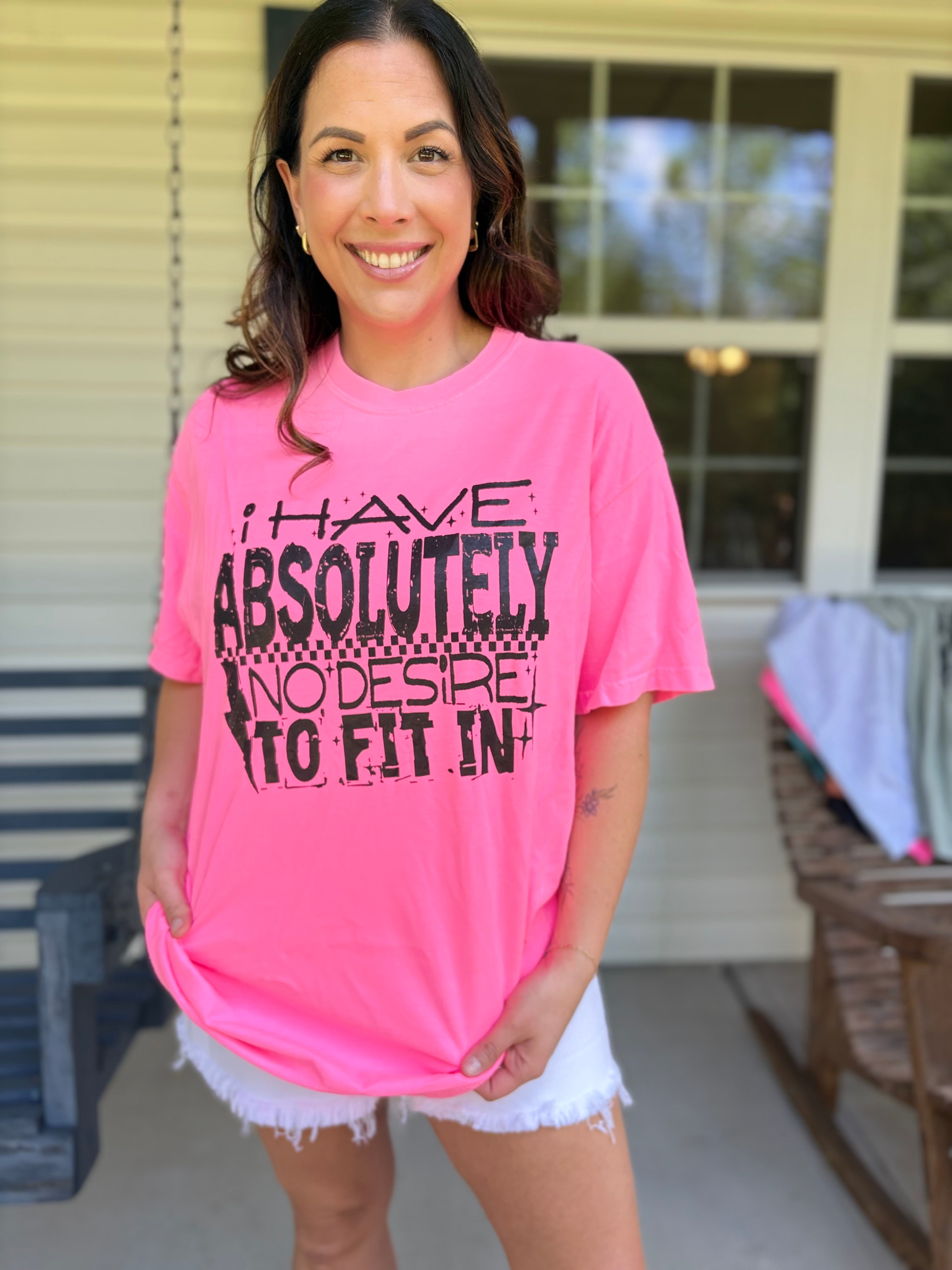 No Desire to Fit In Graphic Tee - Neon Pink-130 Graphic Tees-Heathered Boho-Heathered Boho Boutique, Women's Fashion and Accessories in Palmetto, FL