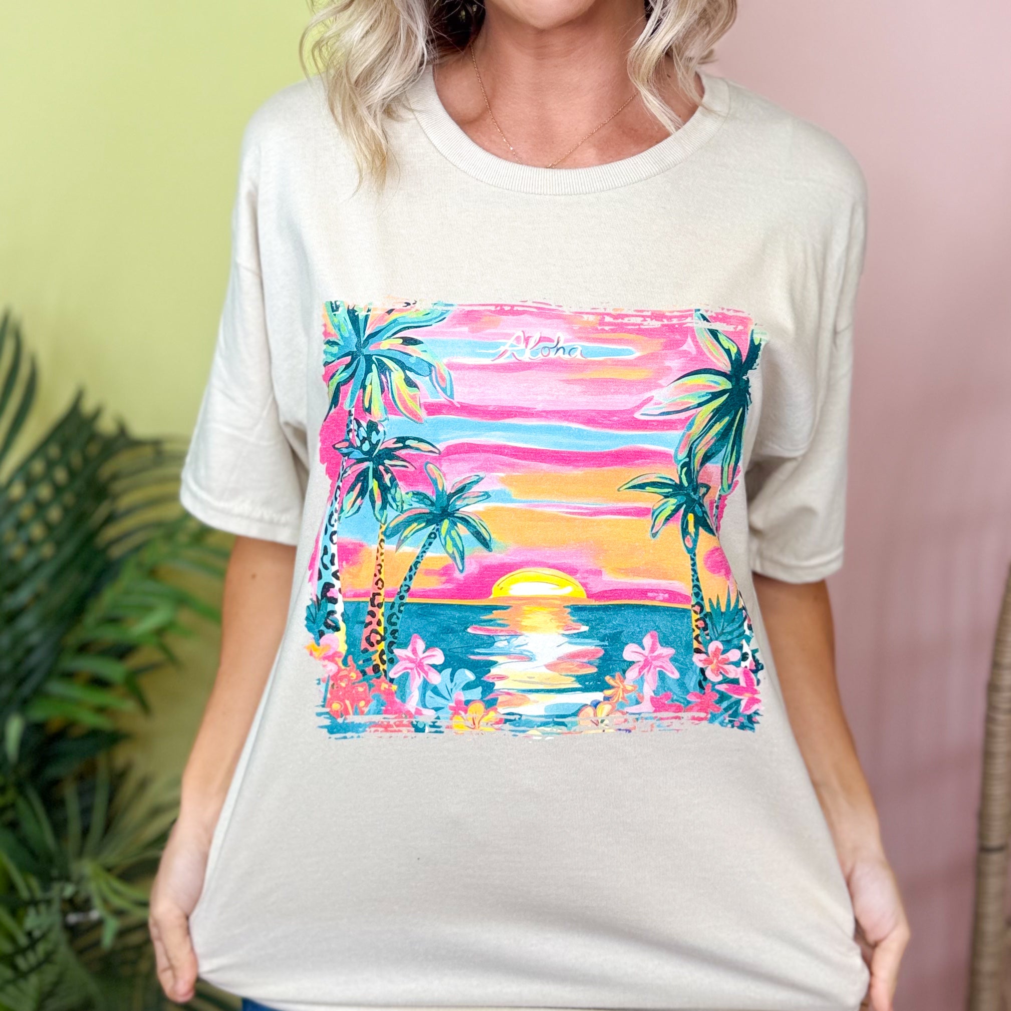 Sunset Beach Graphic Tee-130 Graphic Tees-Heathered Boho-Heathered Boho Boutique, Women's Fashion and Accessories in Palmetto, FL
