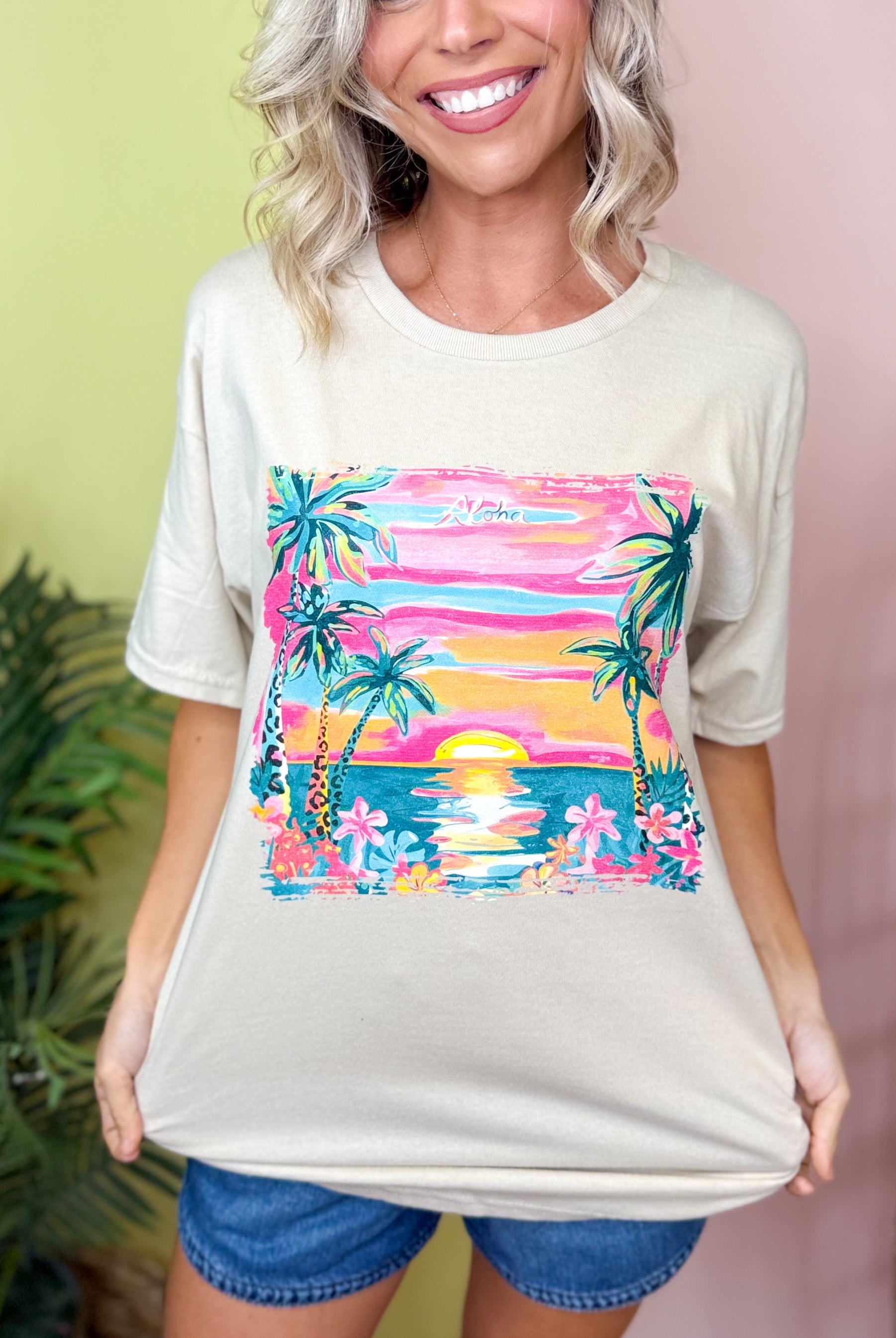 Sunset Beach Graphic Tee-130 Graphic Tees-Heathered Boho-Heathered Boho Boutique, Women's Fashion and Accessories in Palmetto, FL