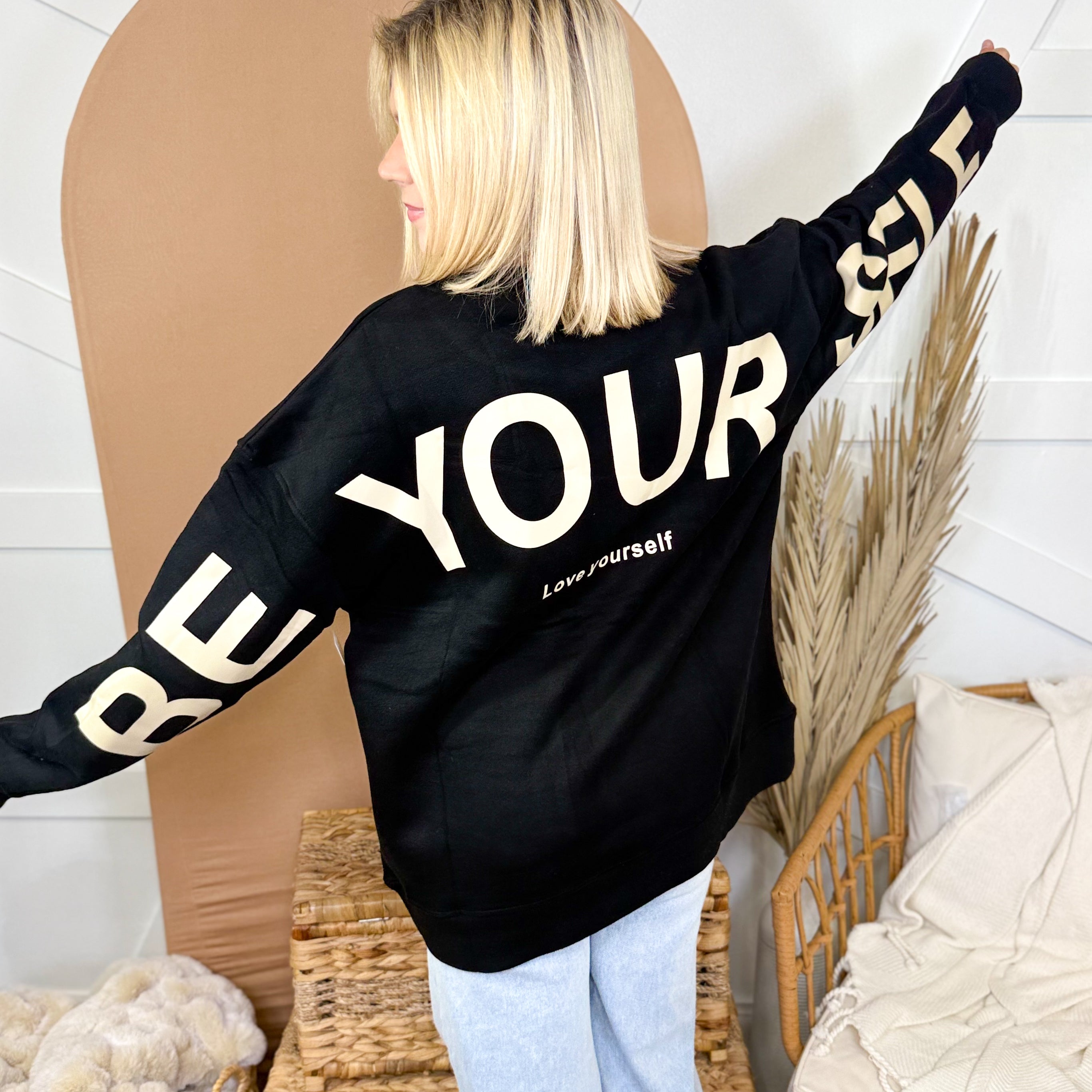 Restock: Be Yourself Sweatshirt-120 Long Sleeve Tops-Jade by Jane-Heathered Boho Boutique, Women's Fashion and Accessories in Palmetto, FL