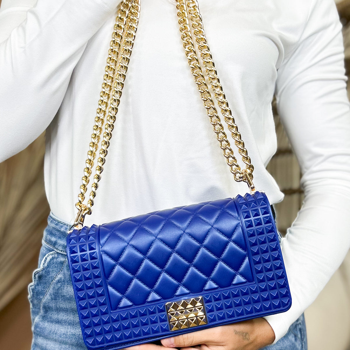 Donna Studded Chain Crossbody Bag-320 Bags-Jen & Co.-Heathered Boho Boutique, Women's Fashion and Accessories in Palmetto, FL