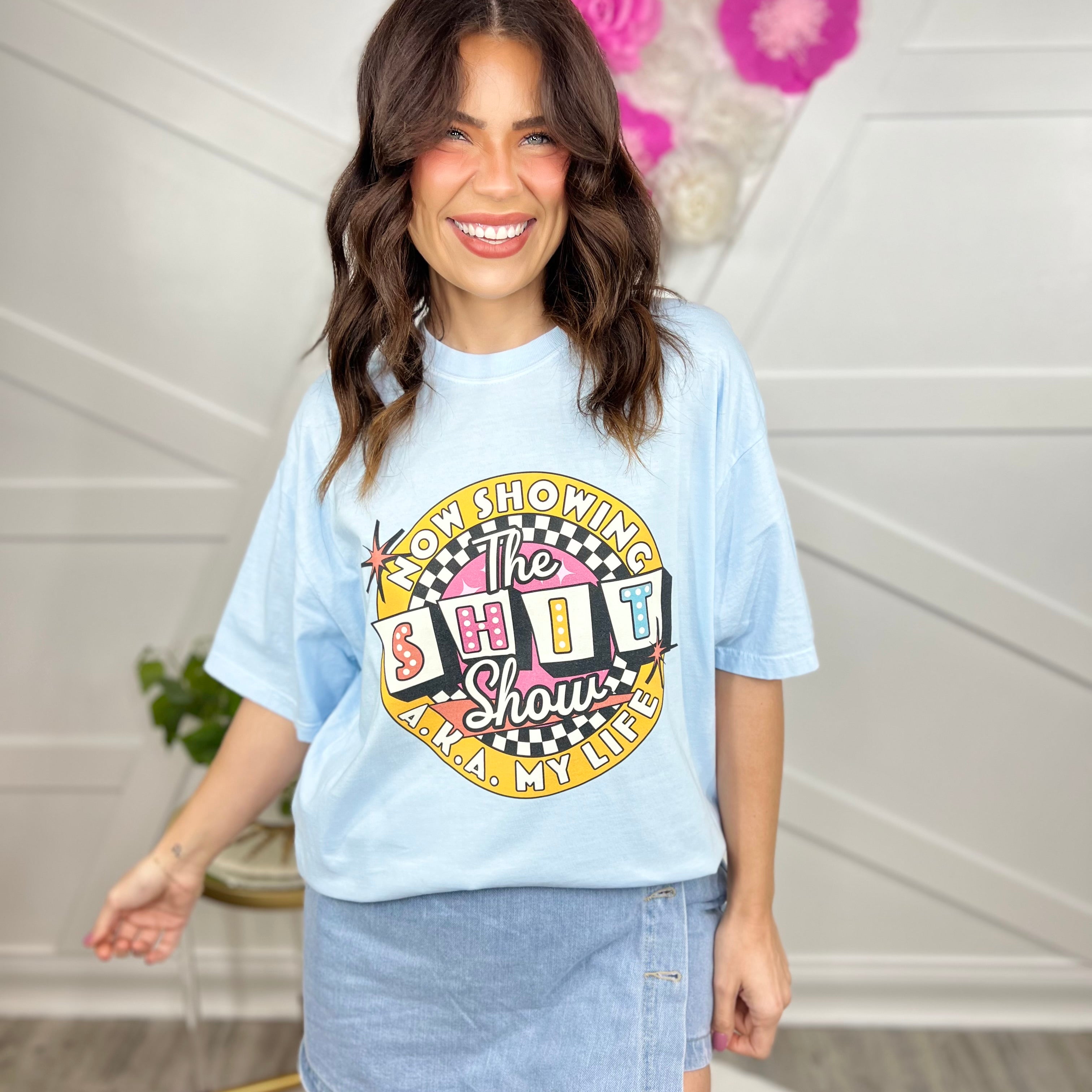 Now Showing Graphic Tee - Chambray-130 Graphic Tees-Heathered Boho-Heathered Boho Boutique, Women's Fashion and Accessories in Palmetto, FL