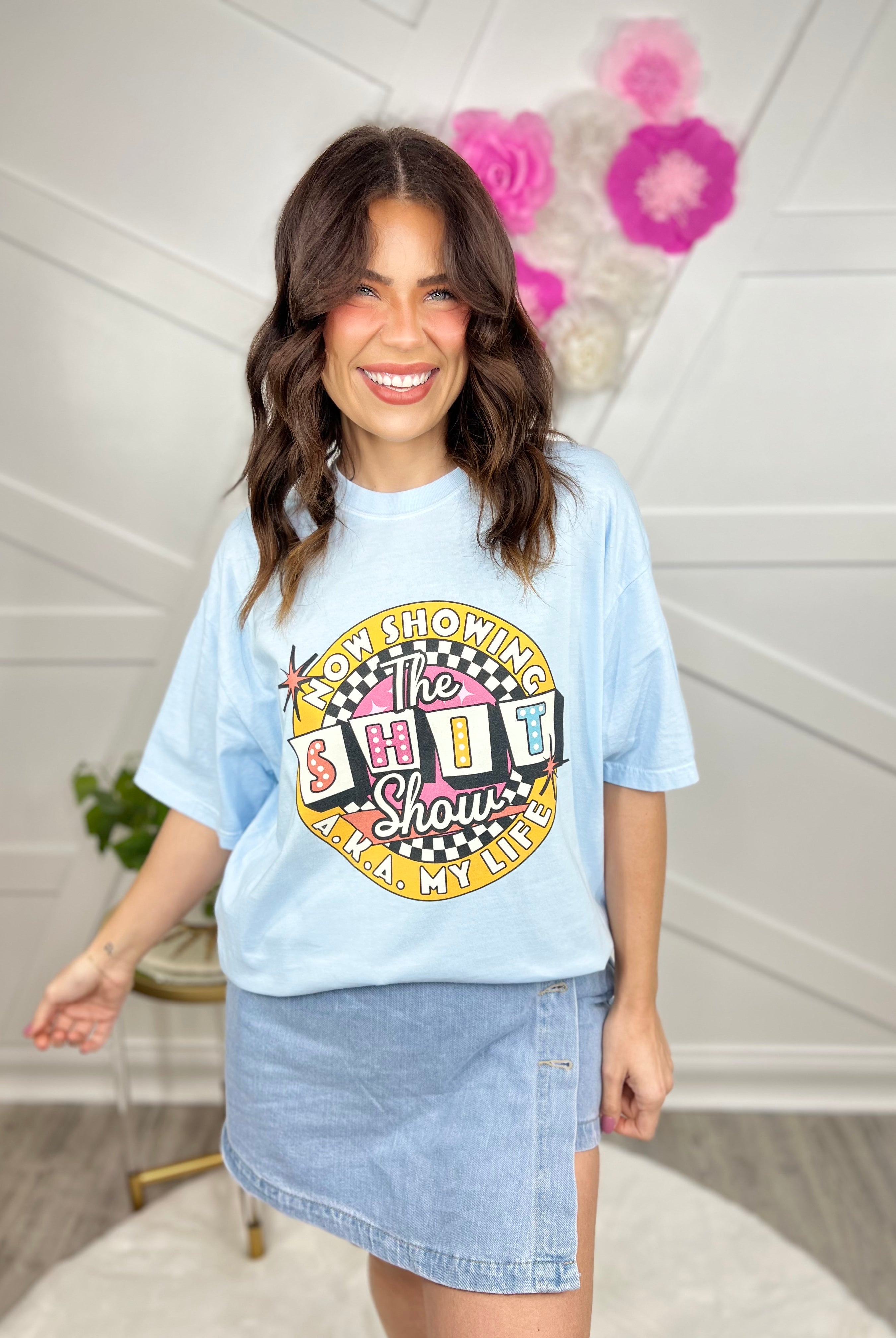 Now Showing Graphic Tee - Chambray-130 Graphic Tees-Heathered Boho-Heathered Boho Boutique, Women's Fashion and Accessories in Palmetto, FL