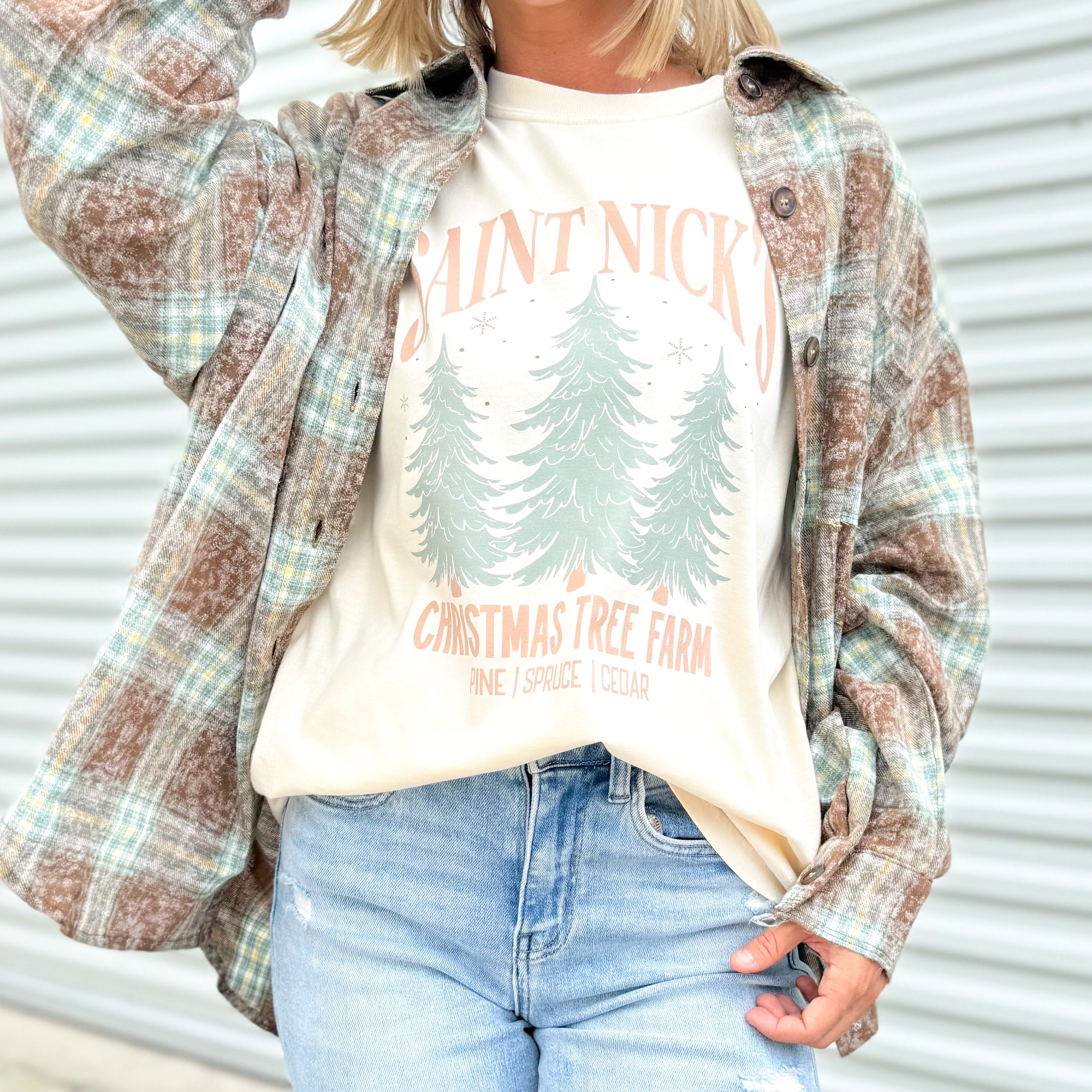 St. Nick's Tree Farm Graphic Tee-130 Graphic Tees-Heathered Boho-Heathered Boho Boutique, Women's Fashion and Accessories in Palmetto, FL