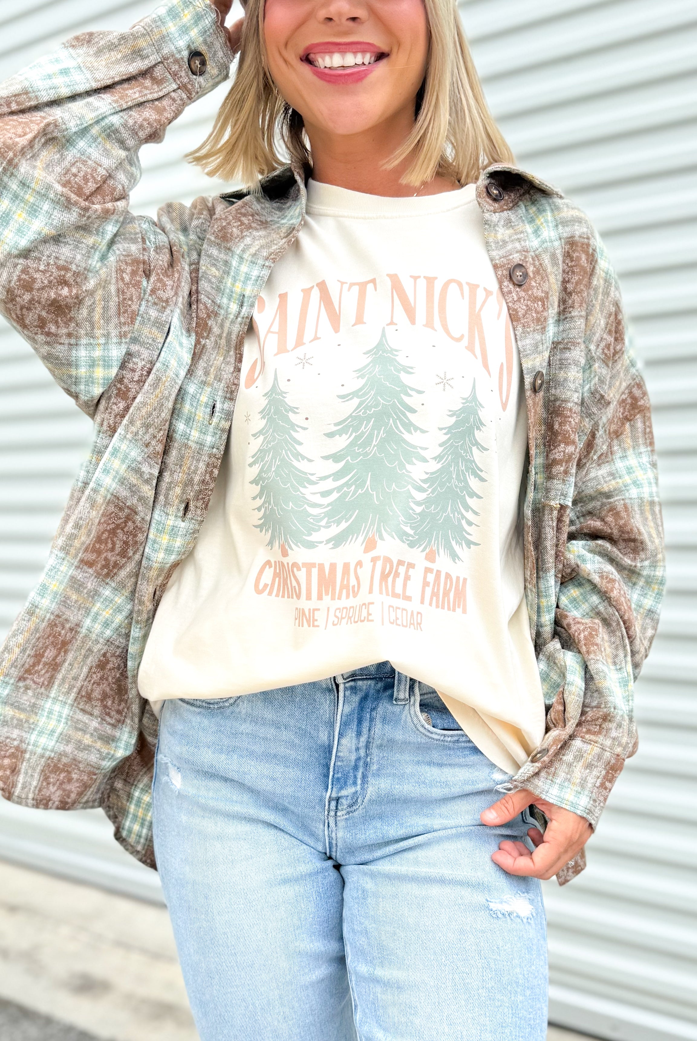 St. Nick's Tree Farm Graphic Tee-130 Graphic Tees-Heathered Boho-Heathered Boho Boutique, Women's Fashion and Accessories in Palmetto, FL