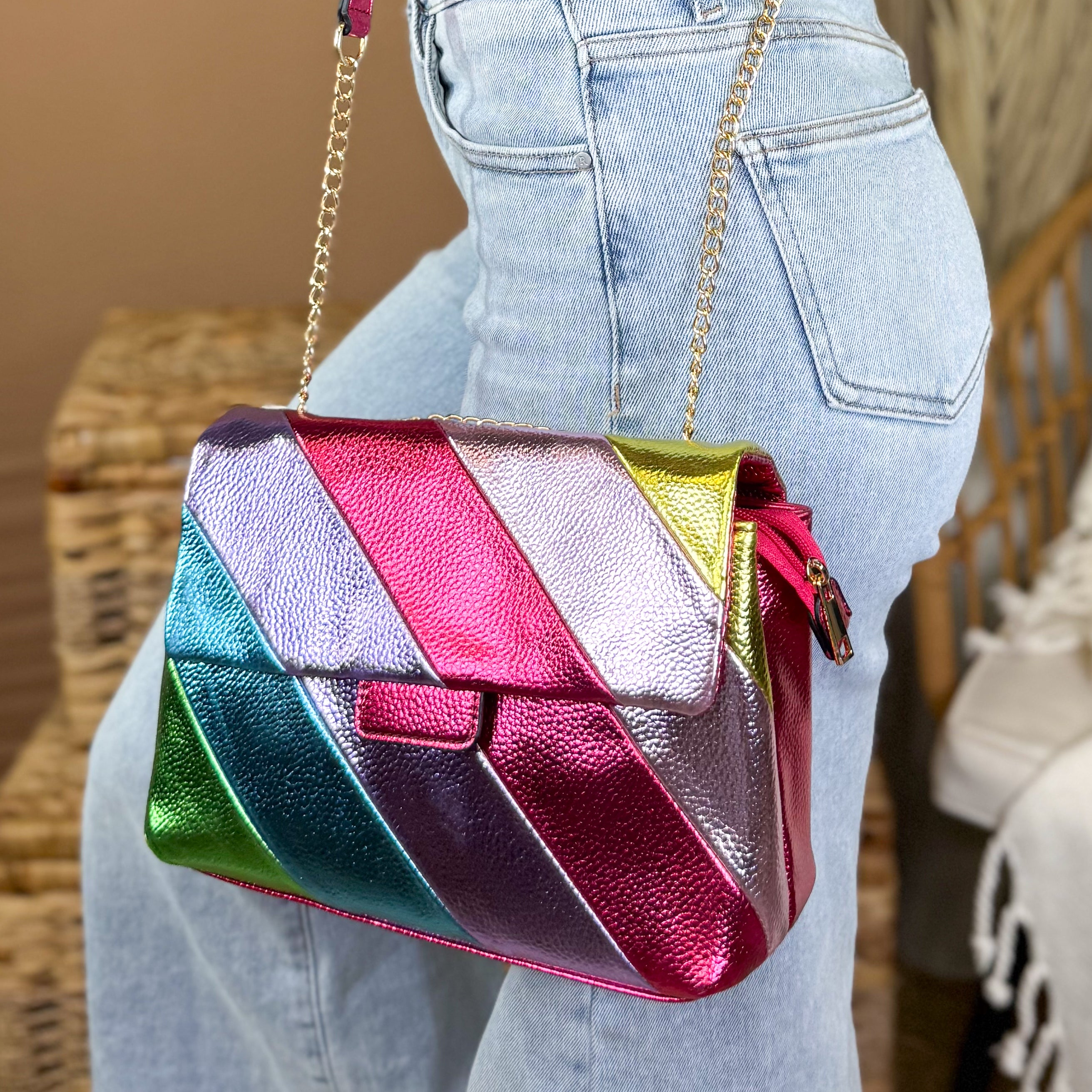 Metallic Rainbow Handbag-320 Bags-Tops Handbags-Heathered Boho Boutique, Women's Fashion and Accessories in Palmetto, FL