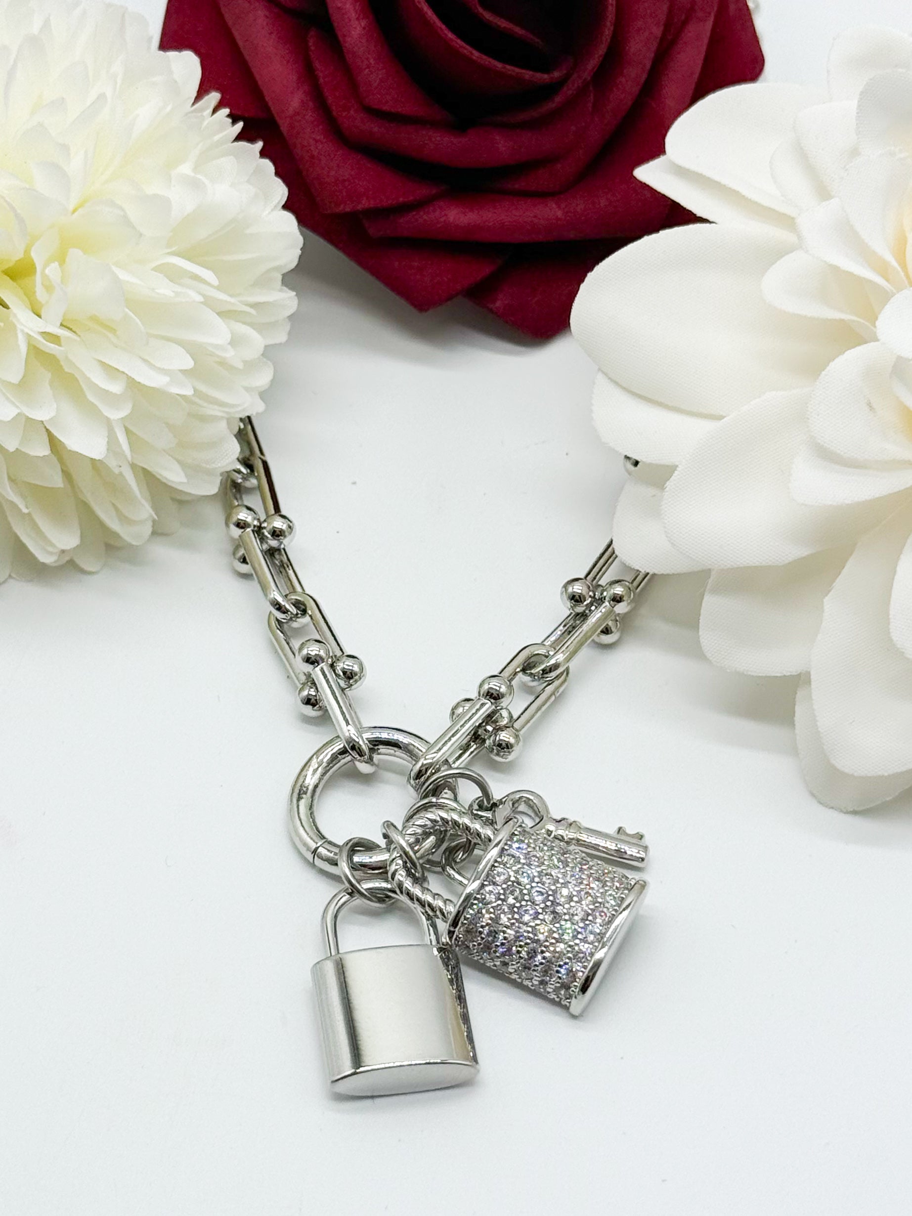 Fancy In Lockup Necklace-310 Jewelry-Millenx Accessories, LLC.-Heathered Boho Boutique, Women's Fashion and Accessories in Palmetto, FL