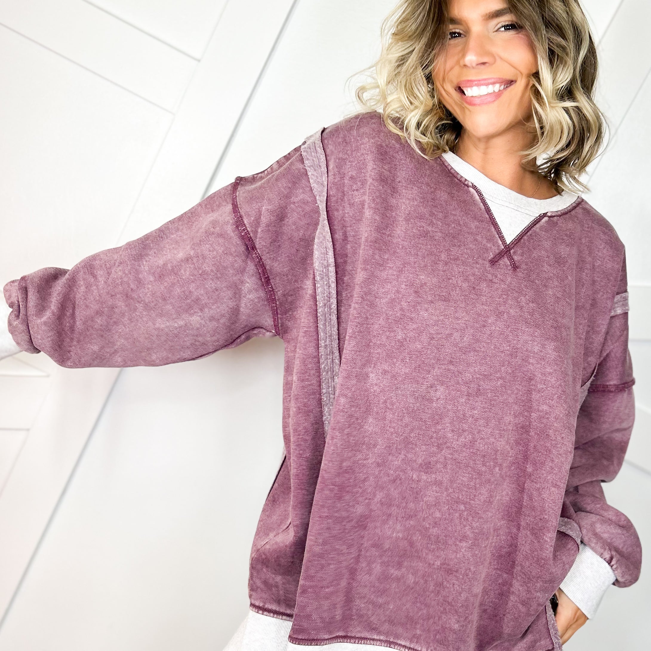 The Weekend Washed Pullover-120 LONG SLEEVE TOPS-ZENANA-Heathered Boho Boutique, Women's Fashion and Accessories in Palmetto, FL