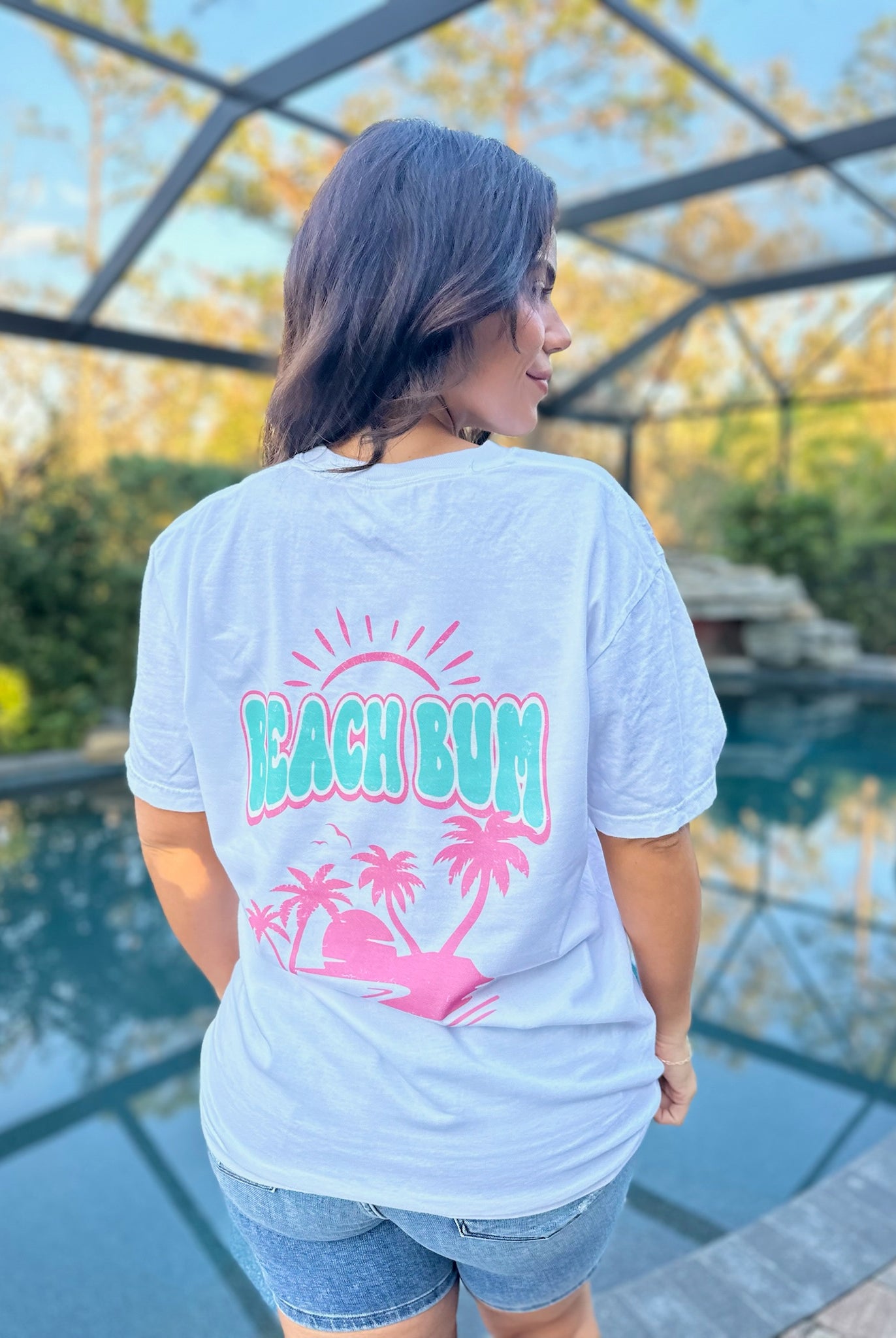 Beach Bum Graphic Tee - White-130 Graphic Tees-Heathered Boho-Heathered Boho Boutique, Women's Fashion and Accessories in Palmetto, FL
