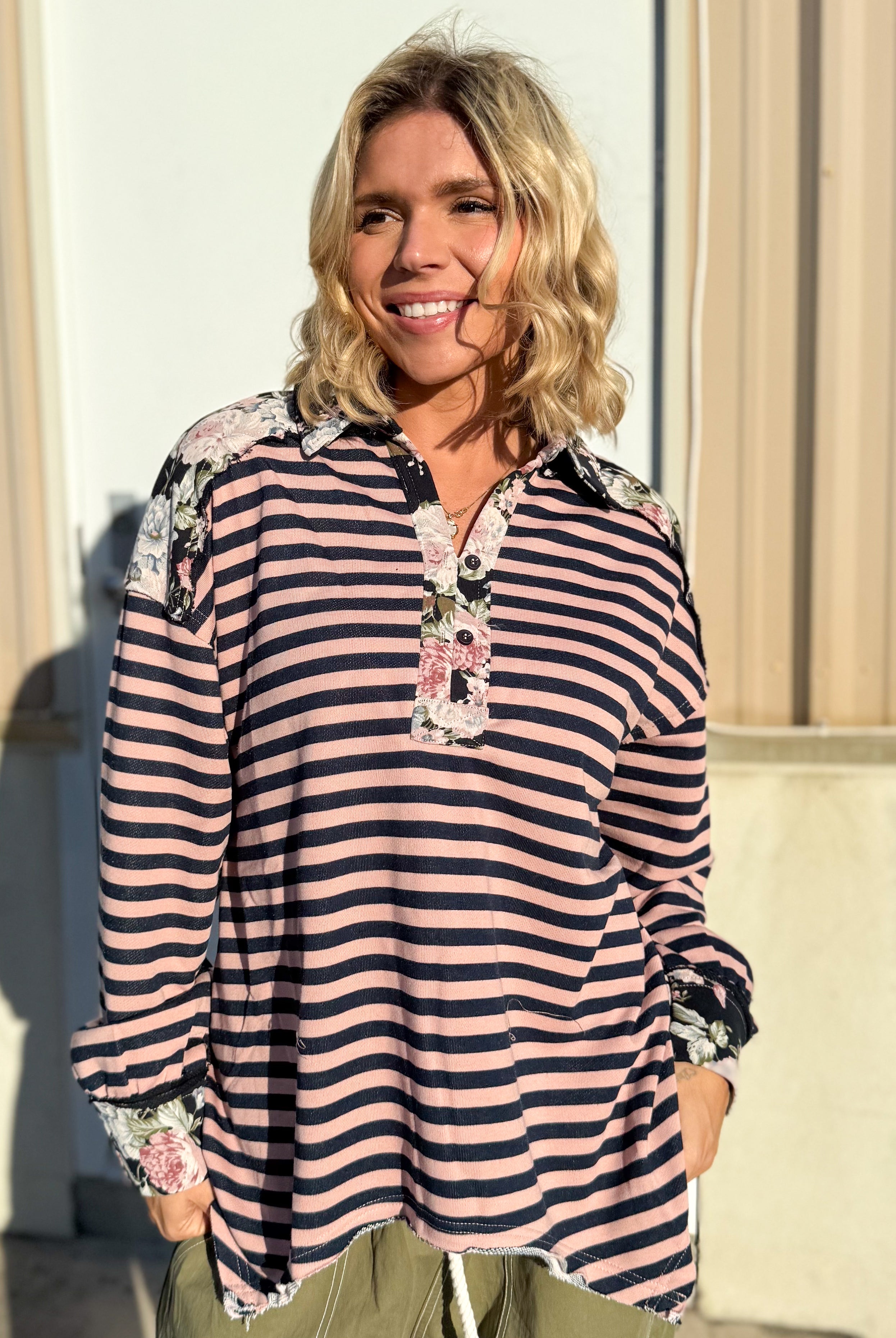 Cottage Cozy Top-120 Long Sleeve Tops-Davi & Dani-Heathered Boho Boutique, Women's Fashion and Accessories in Palmetto, FL