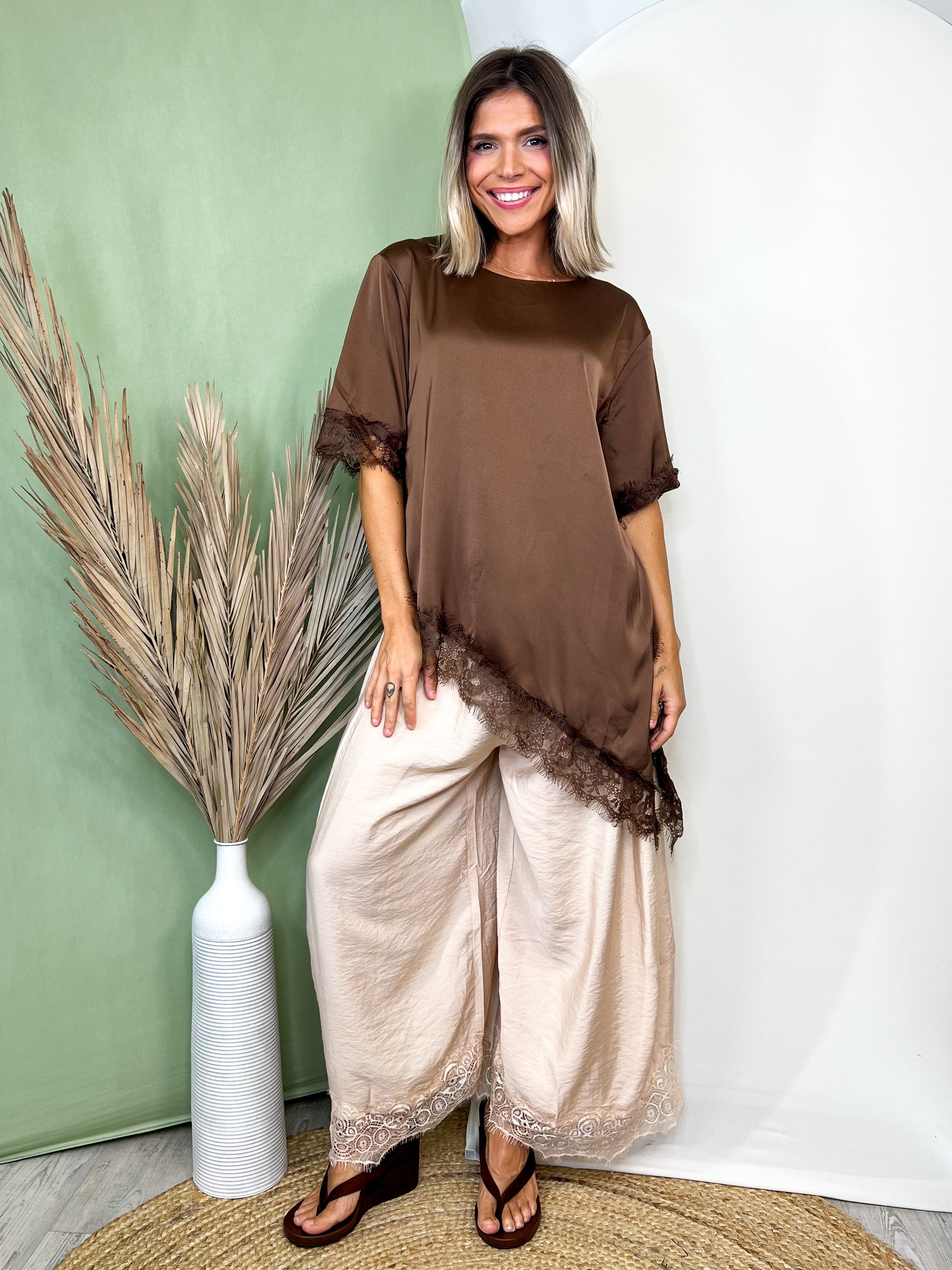 Lace & Leisure Wide Leg Pants-150 PANTS-ODDI-Heathered Boho Boutique, Women's Fashion and Accessories in Palmetto, FL