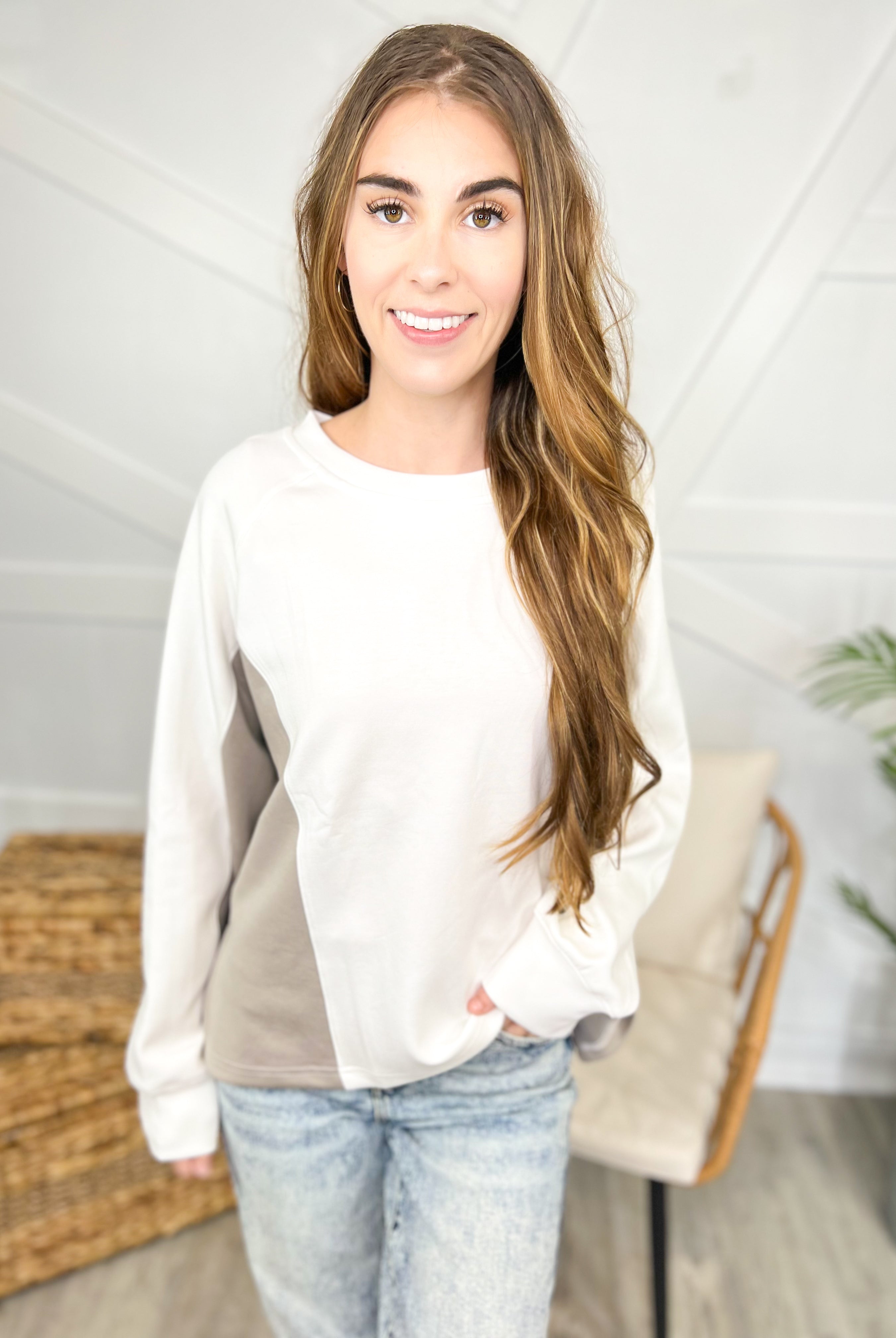 Doorbuster: Timeline Top-120 Long Sleeve Tops-White Birch-Heathered Boho Boutique, Women's Fashion and Accessories in Palmetto, FL