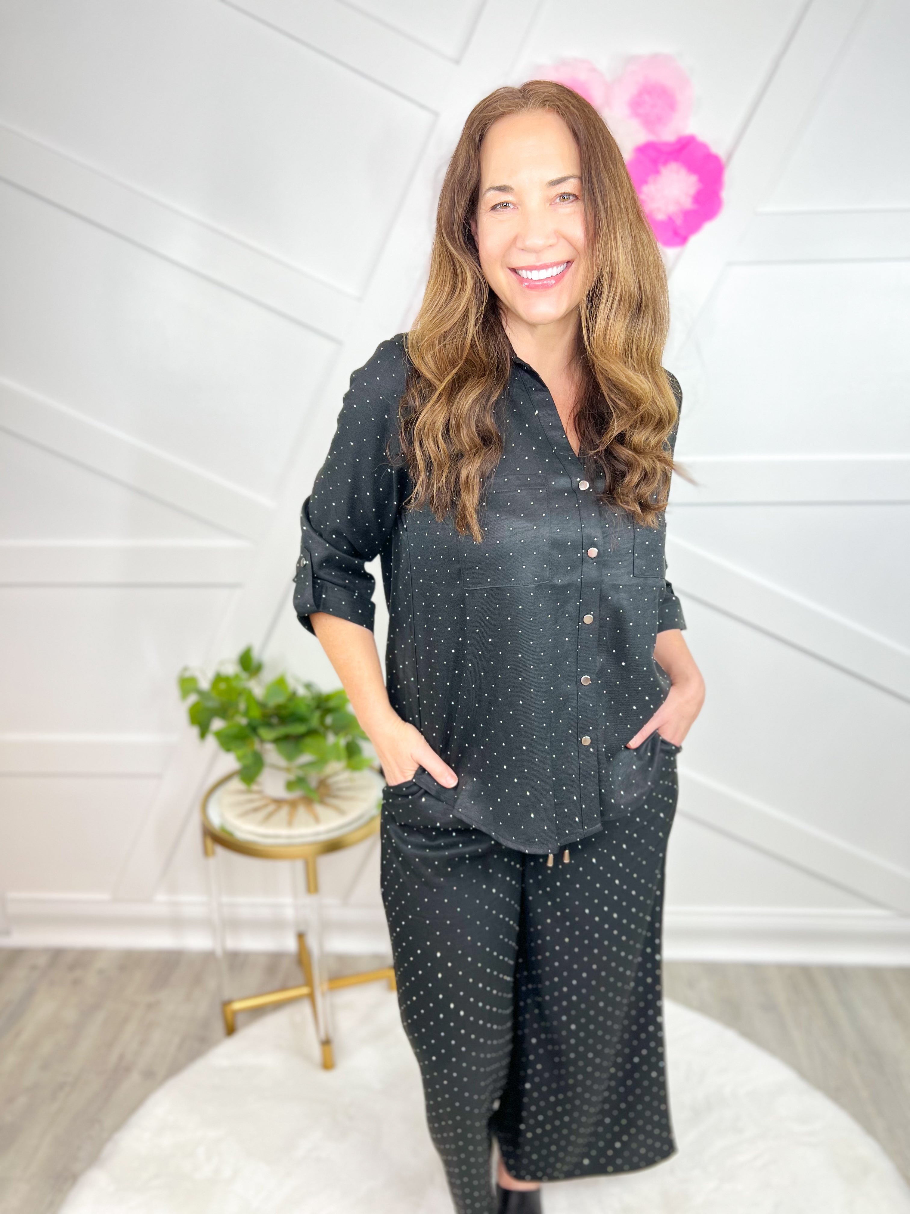 Wish Button Down Top-120 Long Sleeve Tops-SPIN USA-Heathered Boho Boutique, Women's Fashion and Accessories in Palmetto, FL