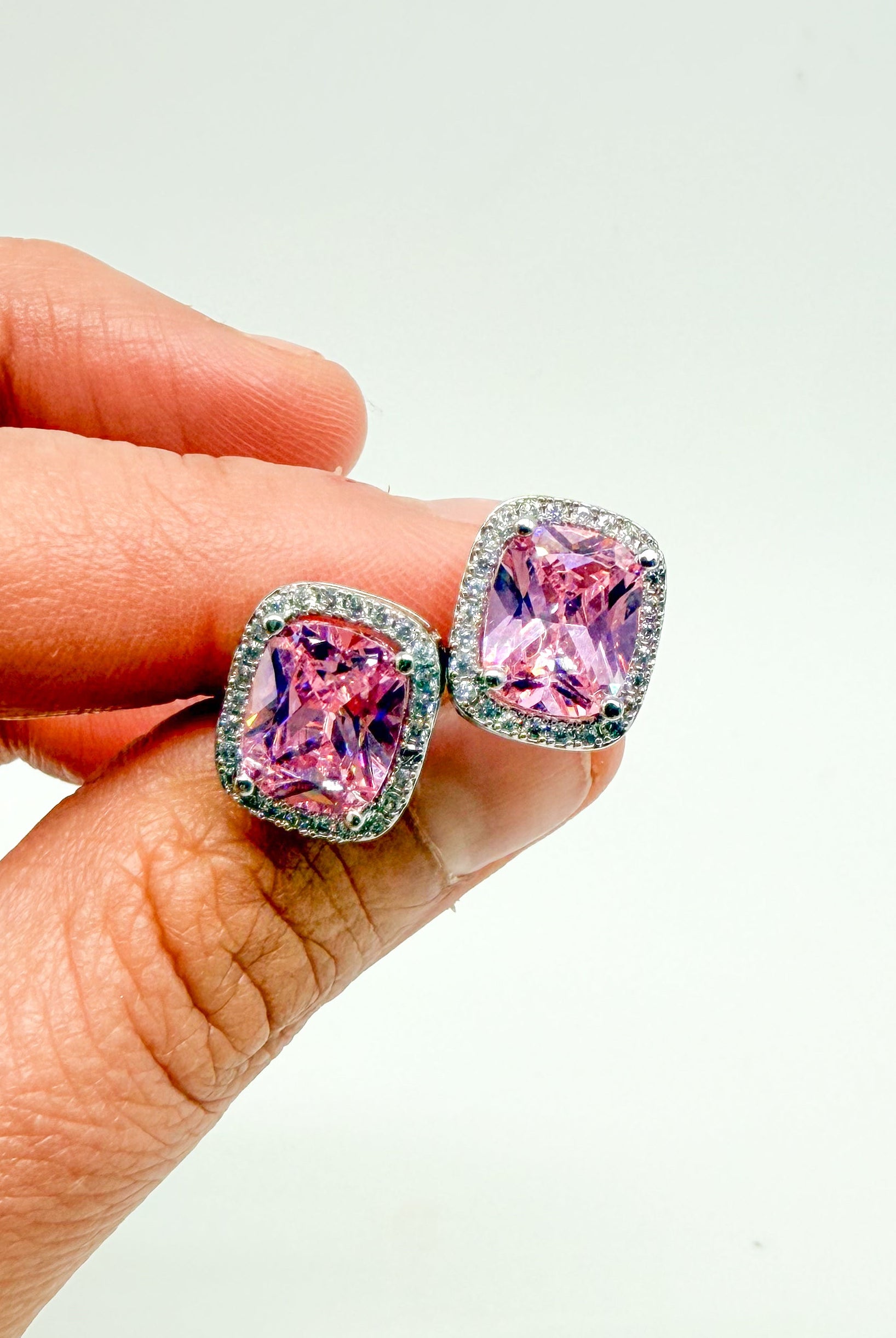 Square Crystal Pink Stud Earring-310 Jewelry-NIHAO JEWELRY-Heathered Boho Boutique, Women's Fashion and Accessories in Palmetto, FL