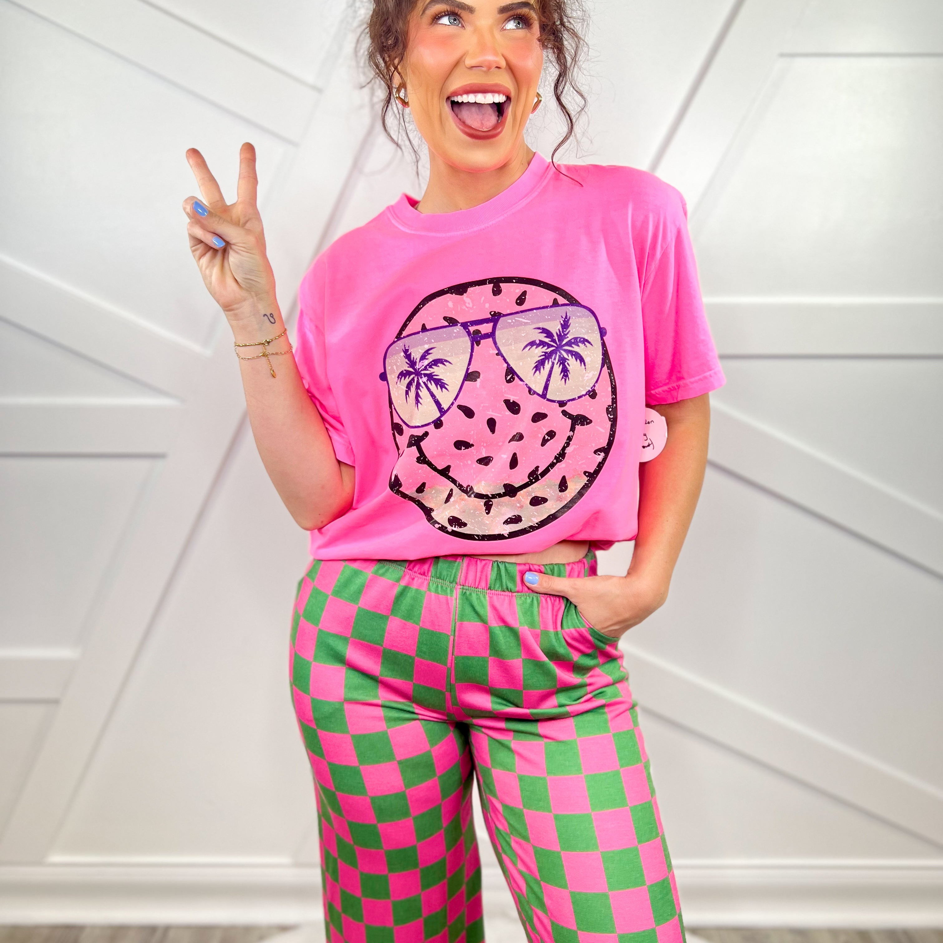 Watermelon Smiley Graphic Tee-130 Graphic Tees-Heathered Boho-Heathered Boho Boutique, Women's Fashion and Accessories in Palmetto, FL