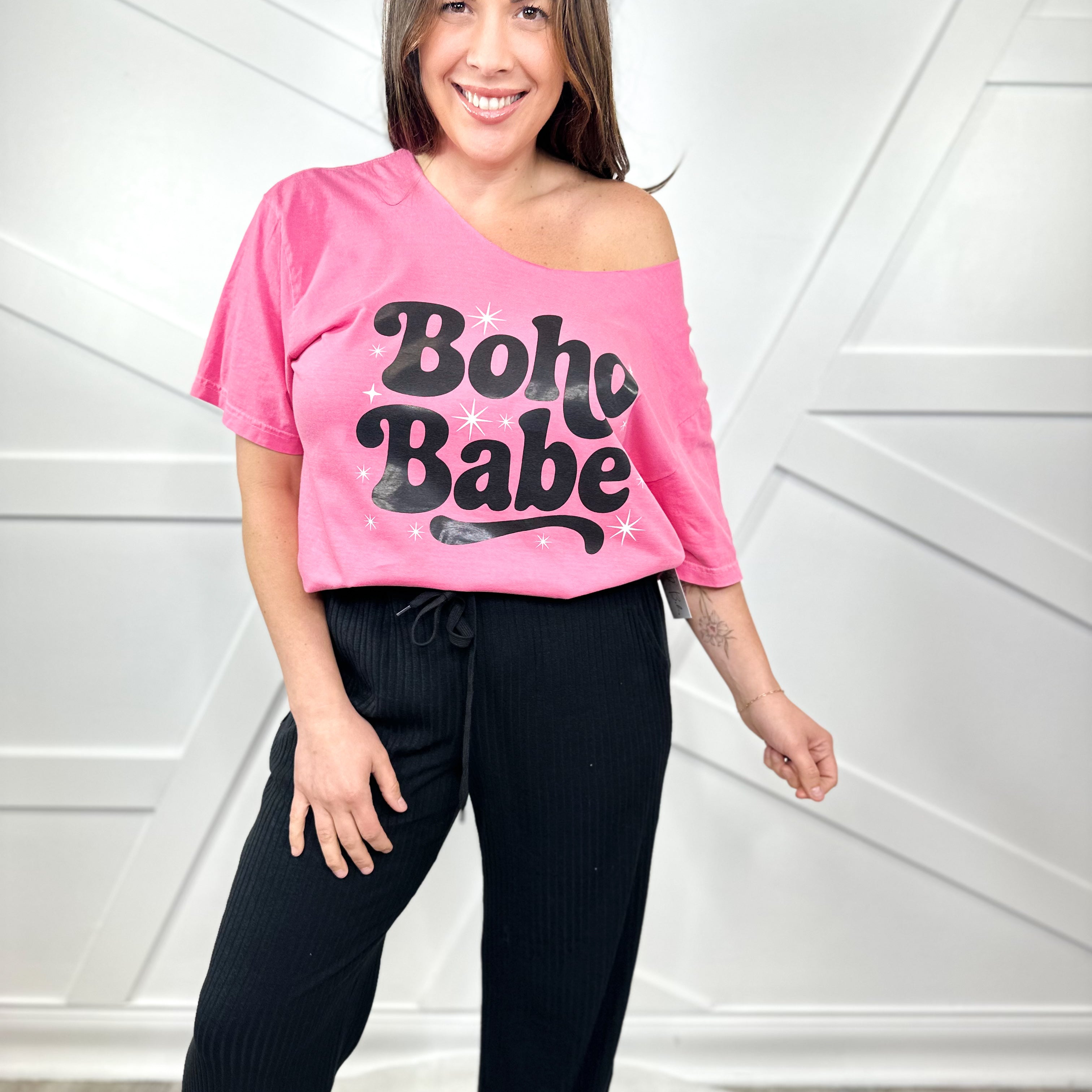Custom Cut Boho Babes Graphic Tee - Crunchberry-130 Graphic Tees-Heathered Boho-Heathered Boho Boutique, Women's Fashion and Accessories in Palmetto, FL