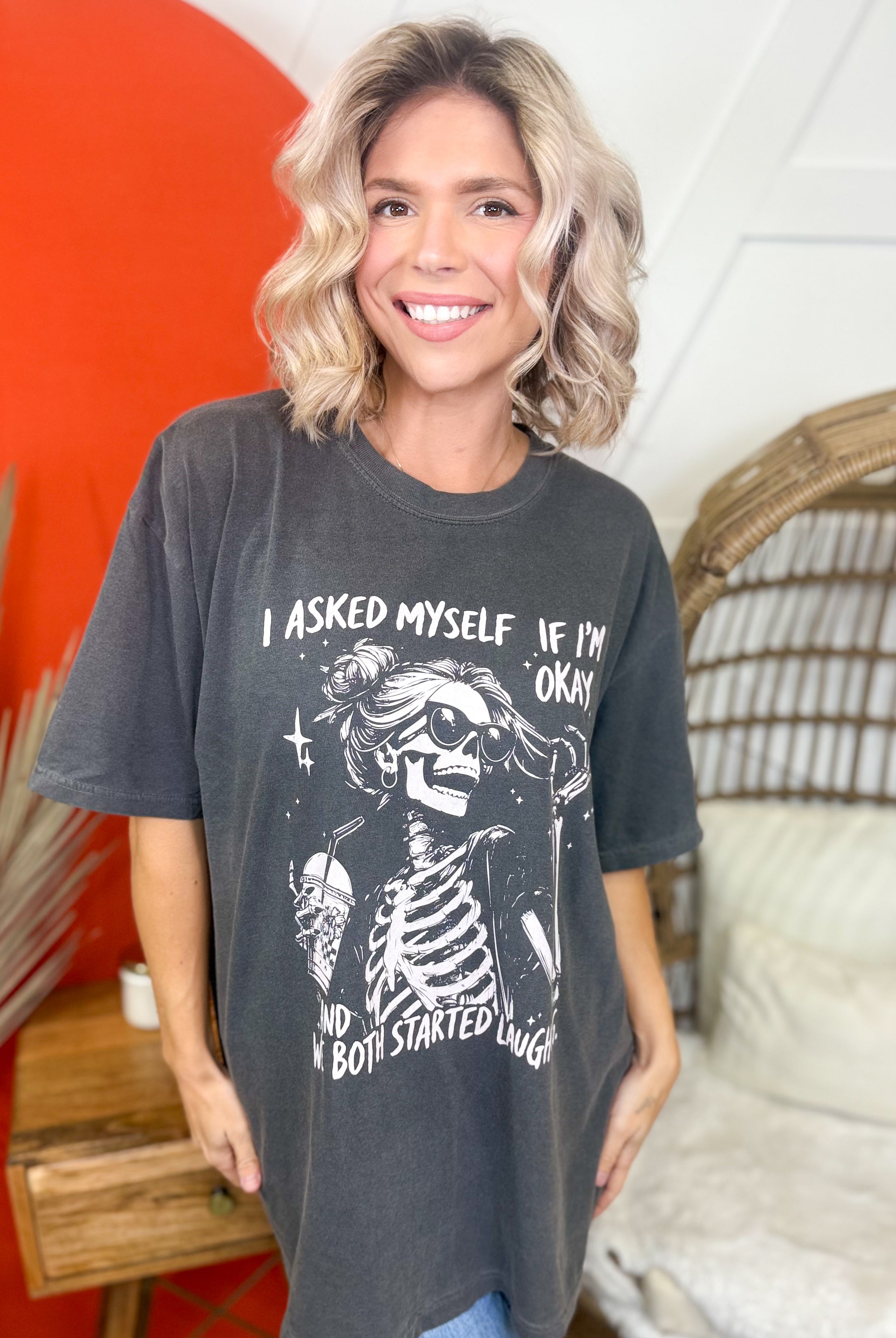 I Asked Myself Graphic Tee-130 Graphic Tees-Heathered Boho-Heathered Boho Boutique, Women's Fashion and Accessories in Palmetto, FL