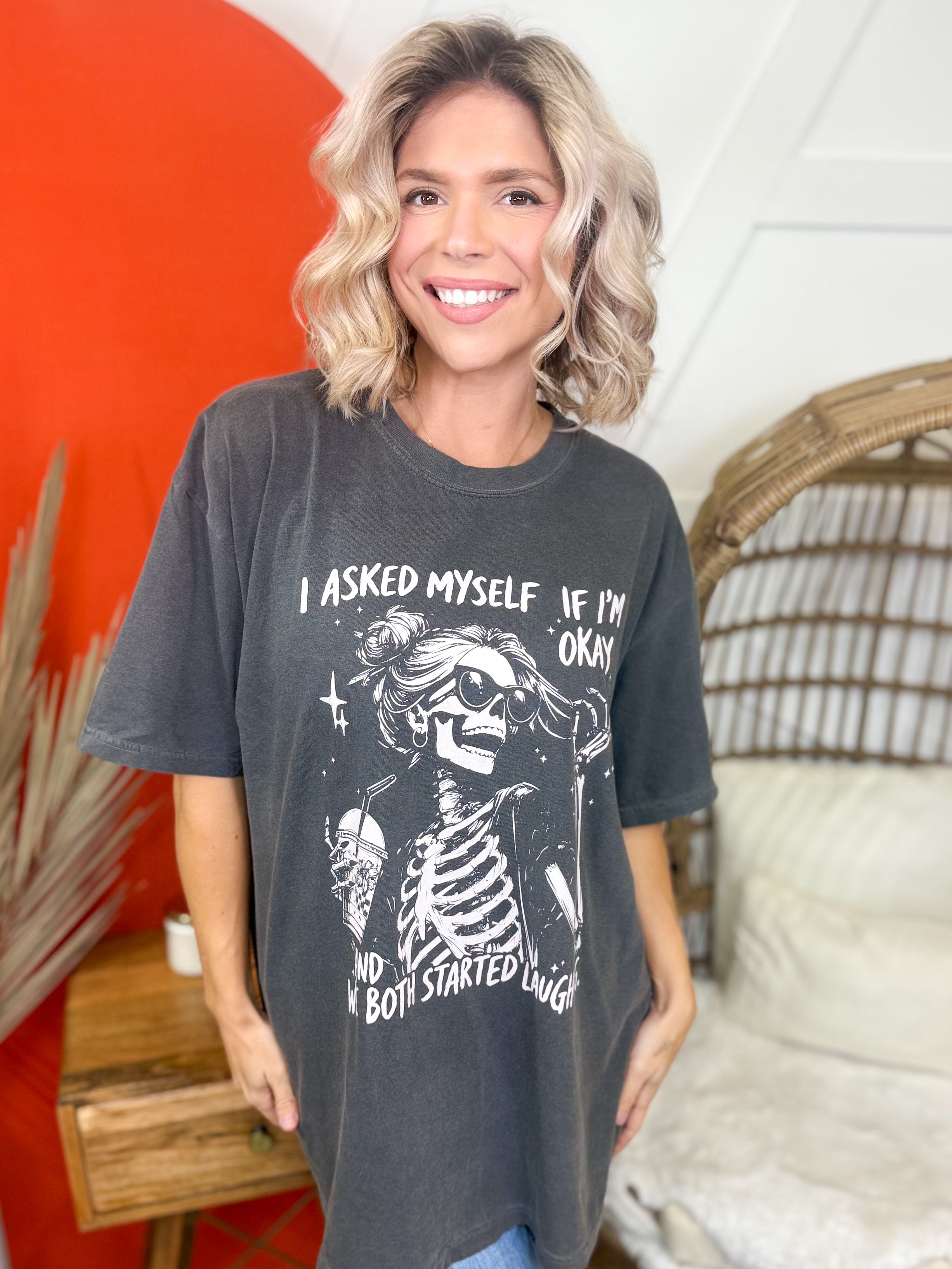 I Asked Myself Graphic Tee-130 Graphic Tees-Heathered Boho-Heathered Boho Boutique, Women's Fashion and Accessories in Palmetto, FL