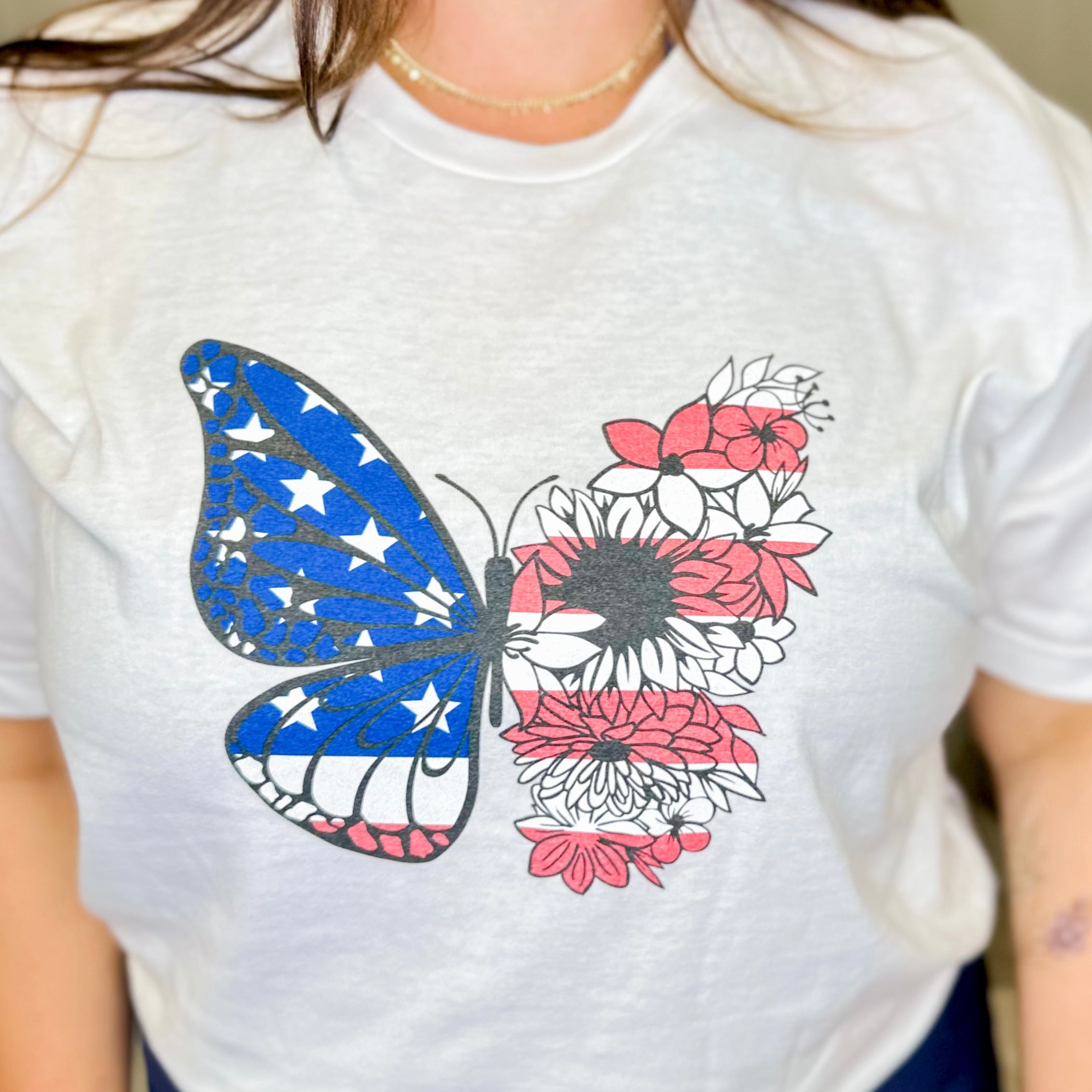 Butterfly Flag Graphic Tee -190-130 Graphic Tees-Heathered Boho-Heathered Boho Boutique, Women's Fashion and Accessories in Palmetto, FL