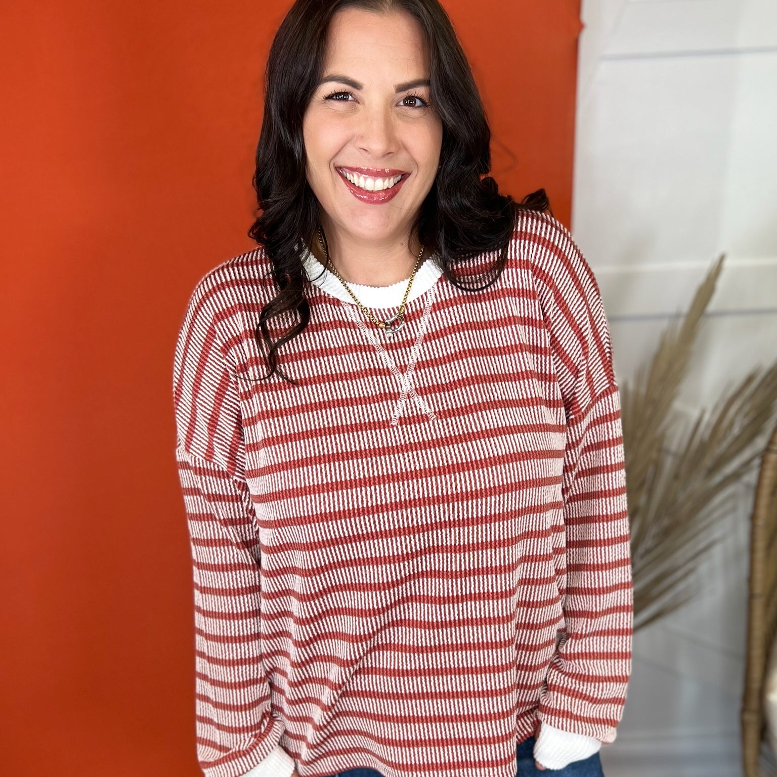 The Harvest Days Striped Top-120 LONG SLEEVE TOPS-ZENANA-Heathered Boho Boutique, Women's Fashion and Accessories in Palmetto, FL