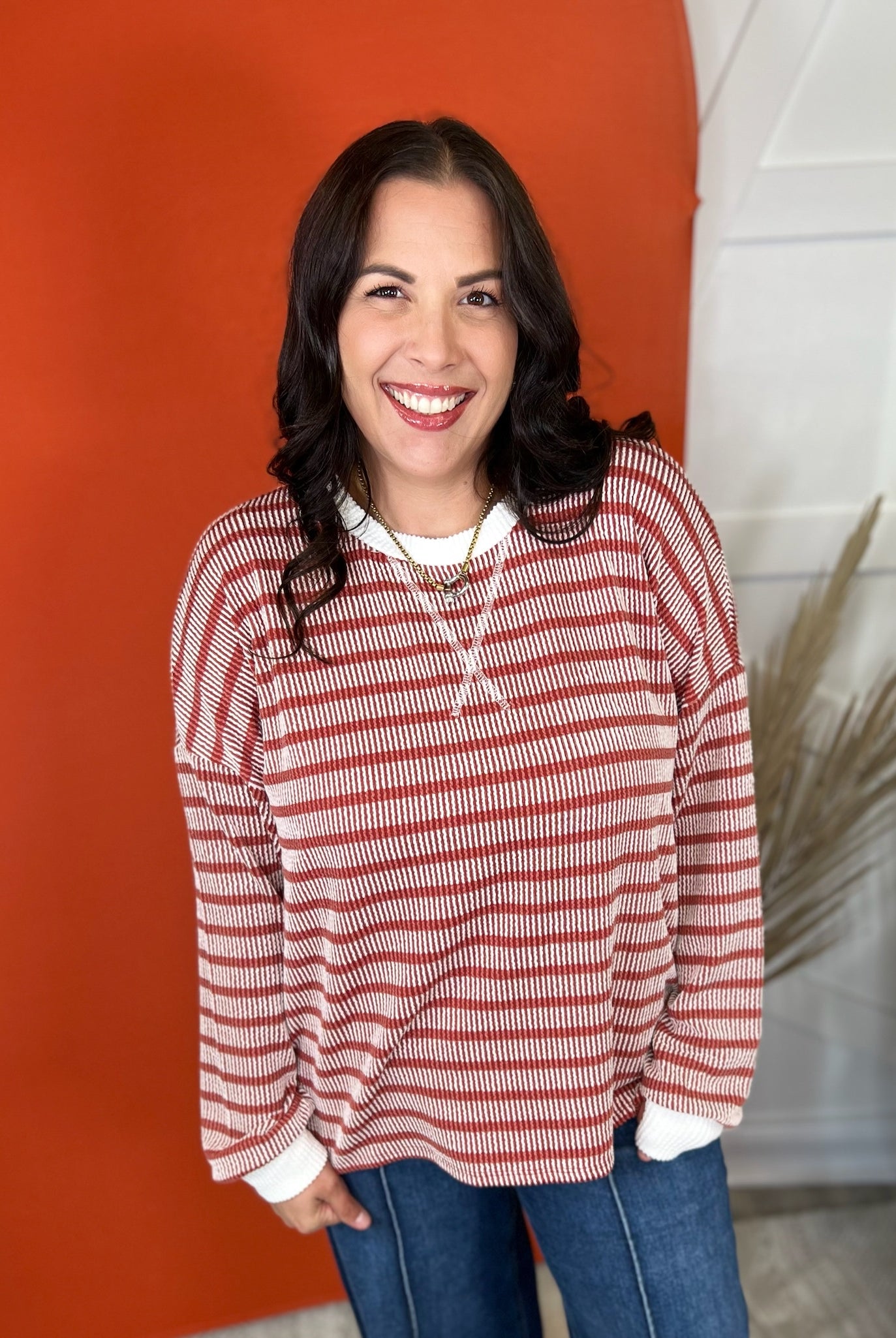 The Harvest Days Striped Top-120 LONG SLEEVE TOPS-ZENANA-Heathered Boho Boutique, Women's Fashion and Accessories in Palmetto, FL