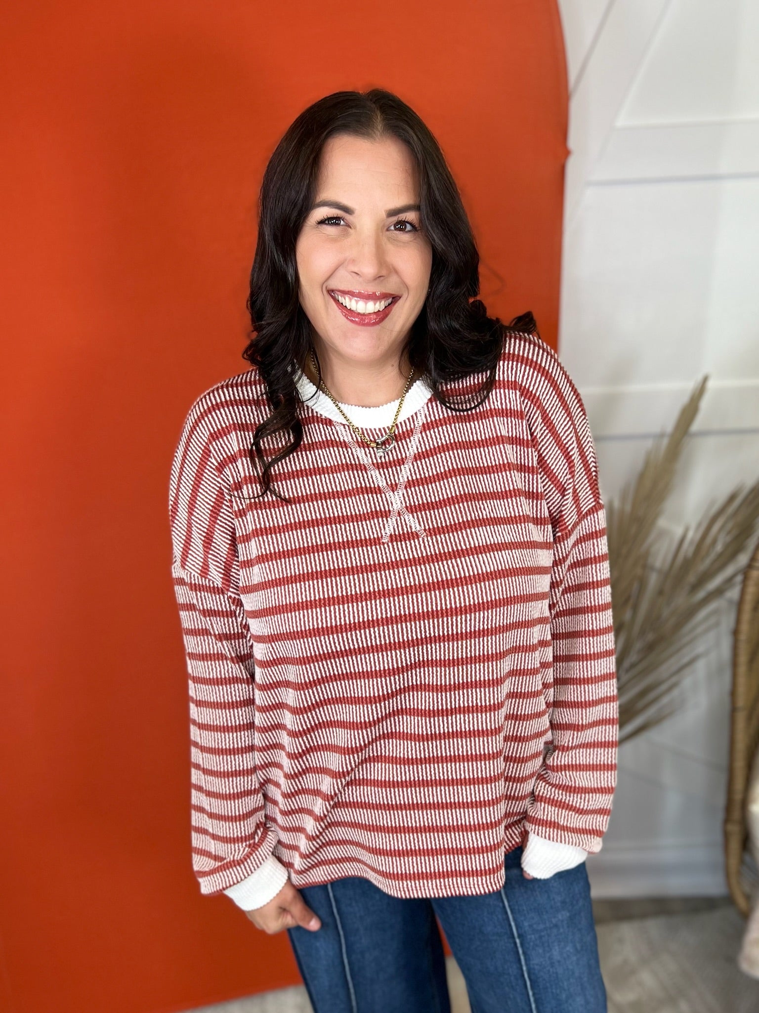 The Harvest Days Striped Top-120 LONG SLEEVE TOPS-ZENANA-Heathered Boho Boutique, Women's Fashion and Accessories in Palmetto, FL