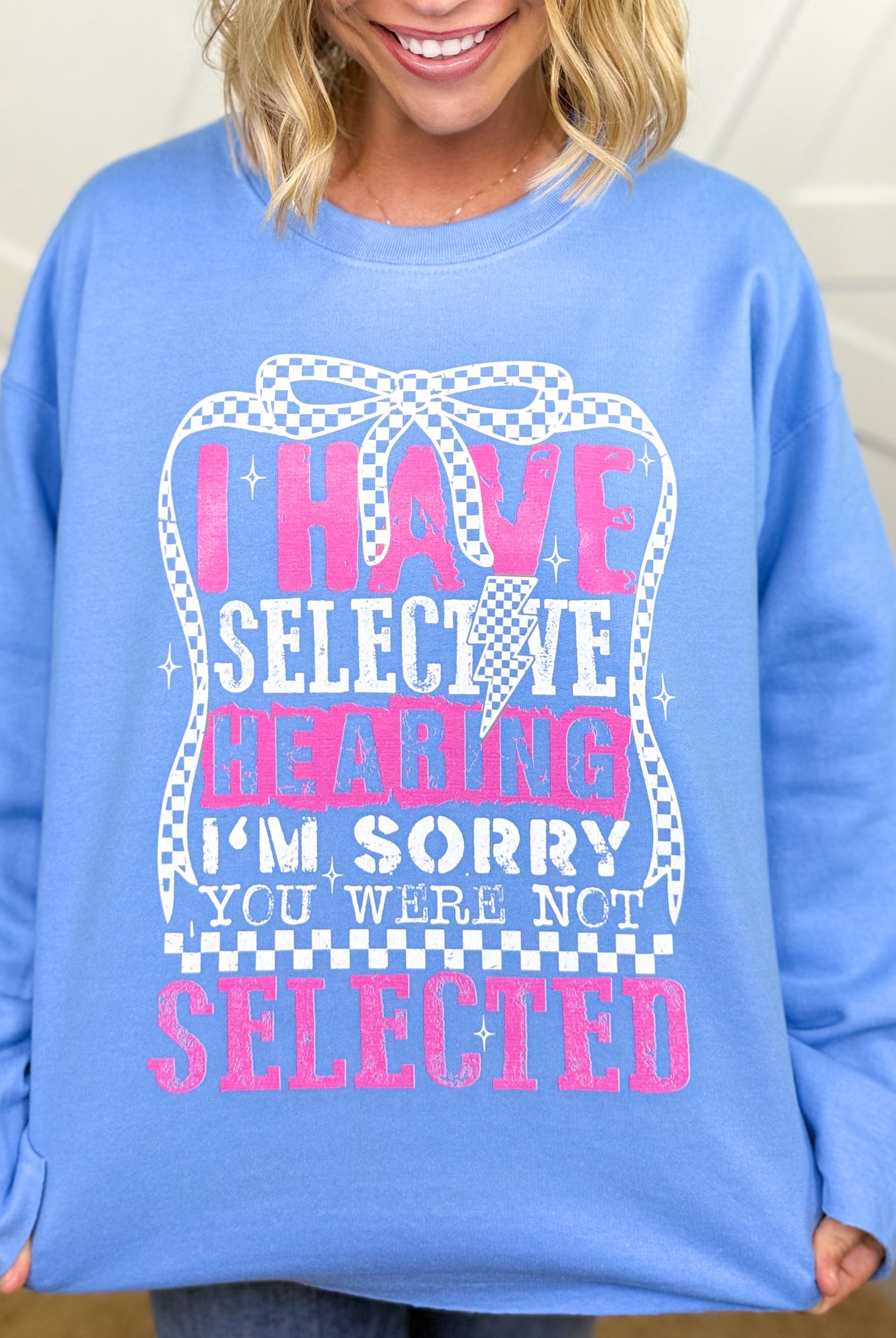 Selective Hearing Custom Cut Graphic Sweatshirt-CB-130 Graphic Tees-Heathered Boho-Heathered Boho Boutique, Women's Fashion and Accessories in Palmetto, FL