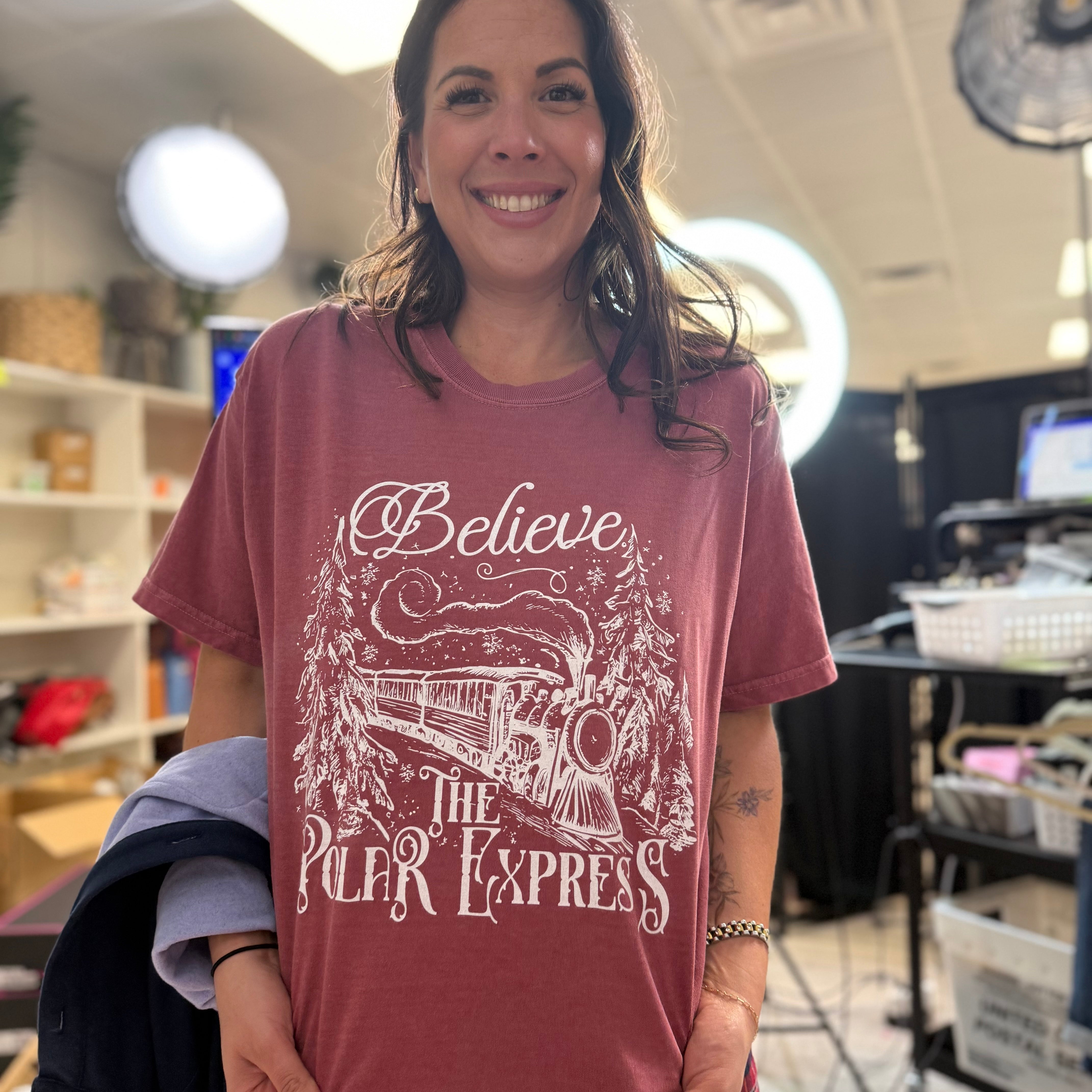 Believe The Polar Express Graphic Tee-Brick-130 Graphic Tees-Heathered Boho-Heathered Boho Boutique, Women's Fashion and Accessories in Palmetto, FL