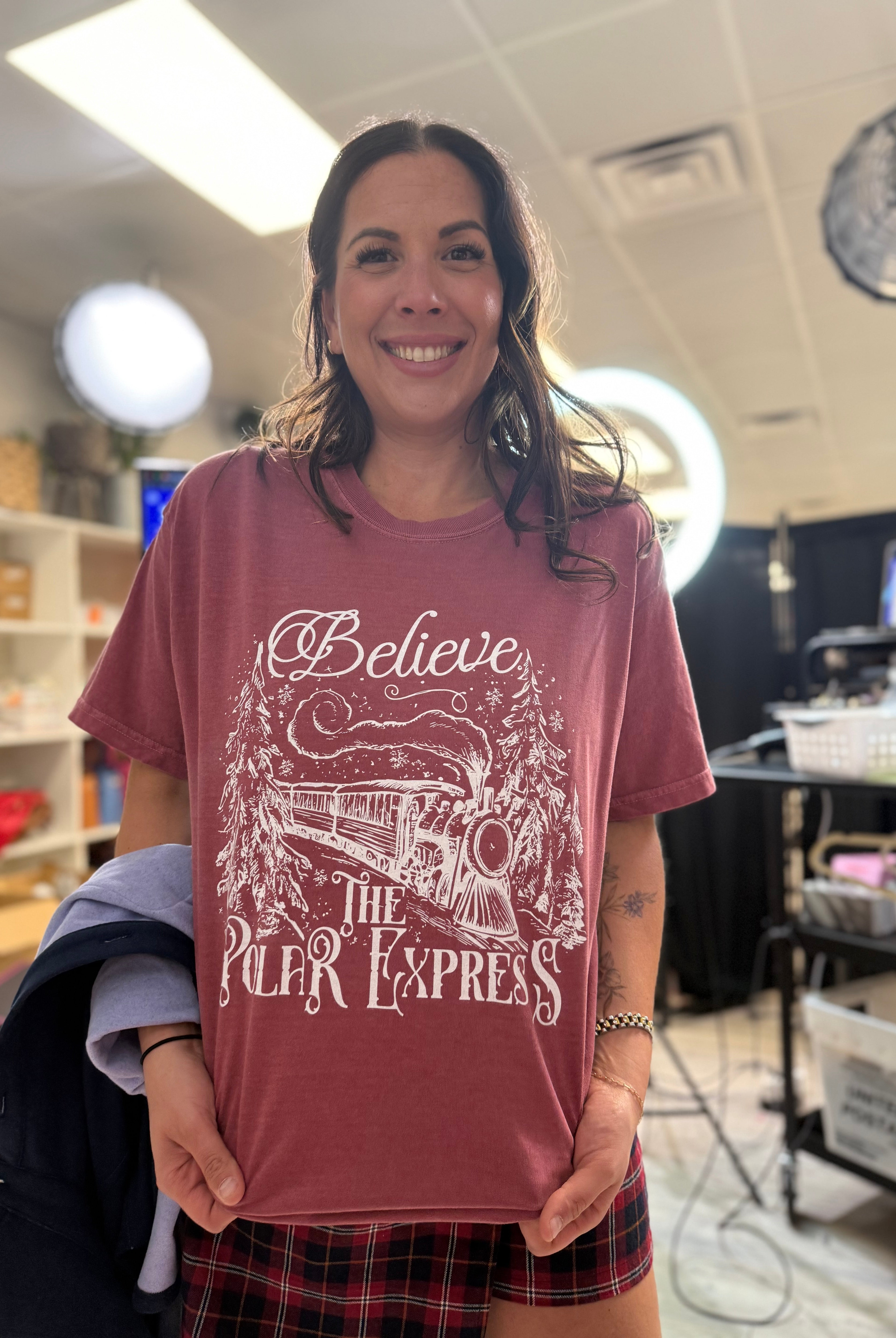 Believe The Polar Express Graphic Tee-Brick-130 Graphic Tees-Heathered Boho-Heathered Boho Boutique, Women's Fashion and Accessories in Palmetto, FL